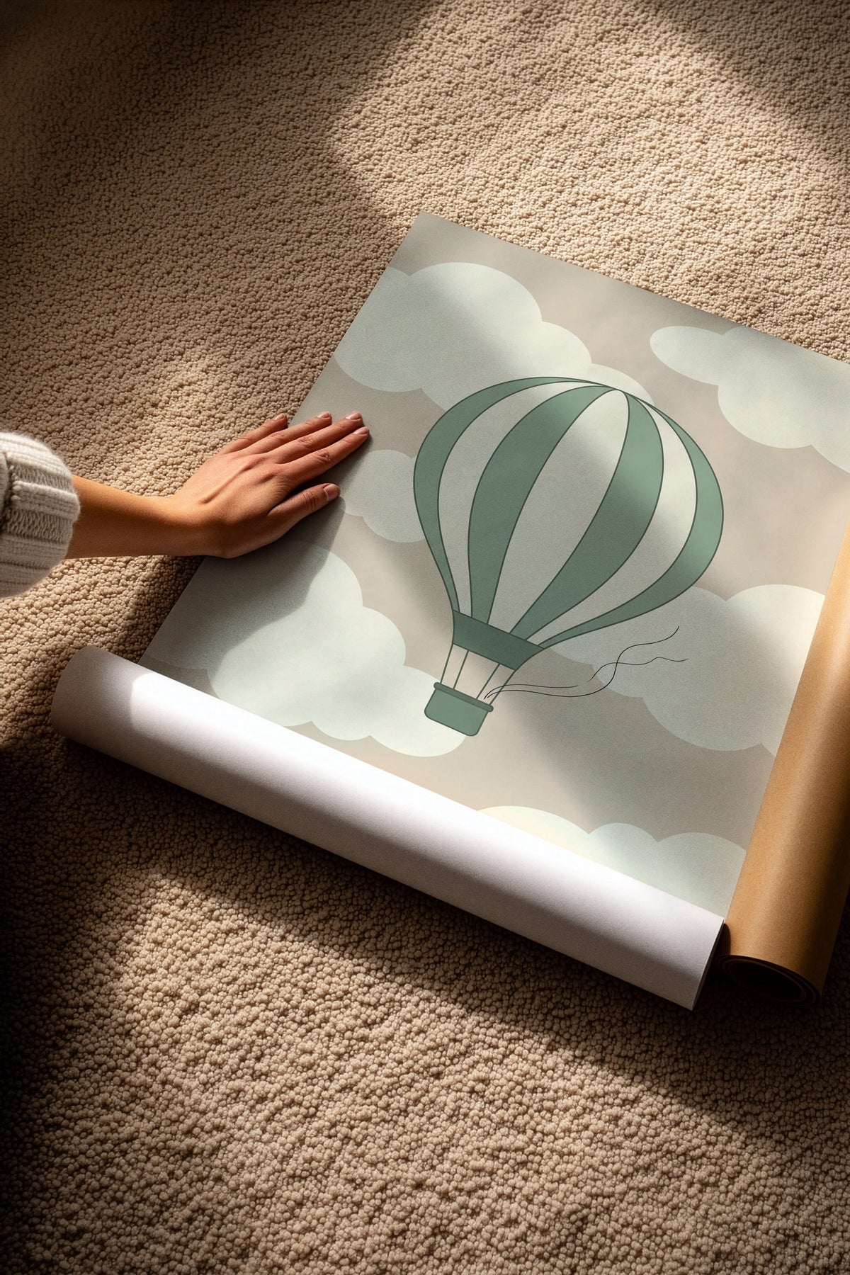 Minimalist Uçan Balon ve Bulutlar Çerçevesiz Poster