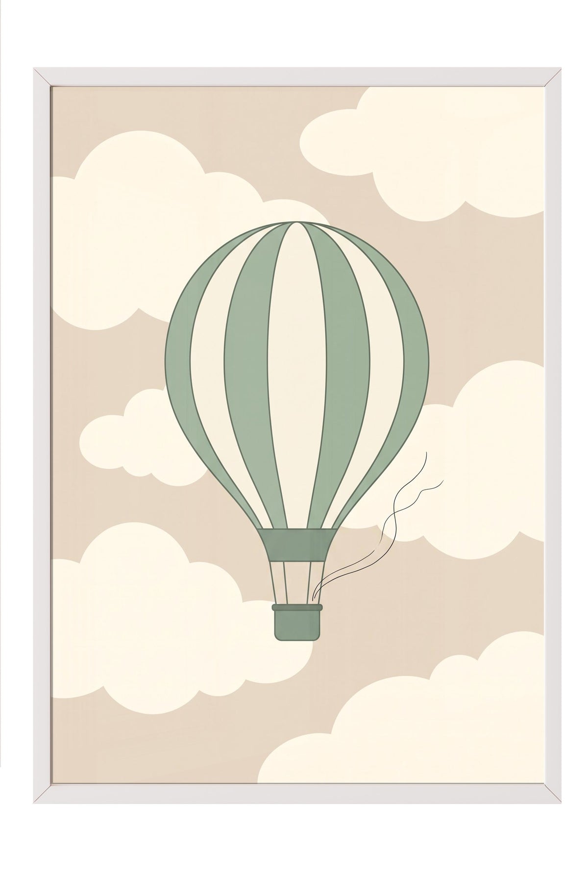 Minimalist Uçan Balon ve Bulutlar Poster – Beyaz Çerçeveli Tablo