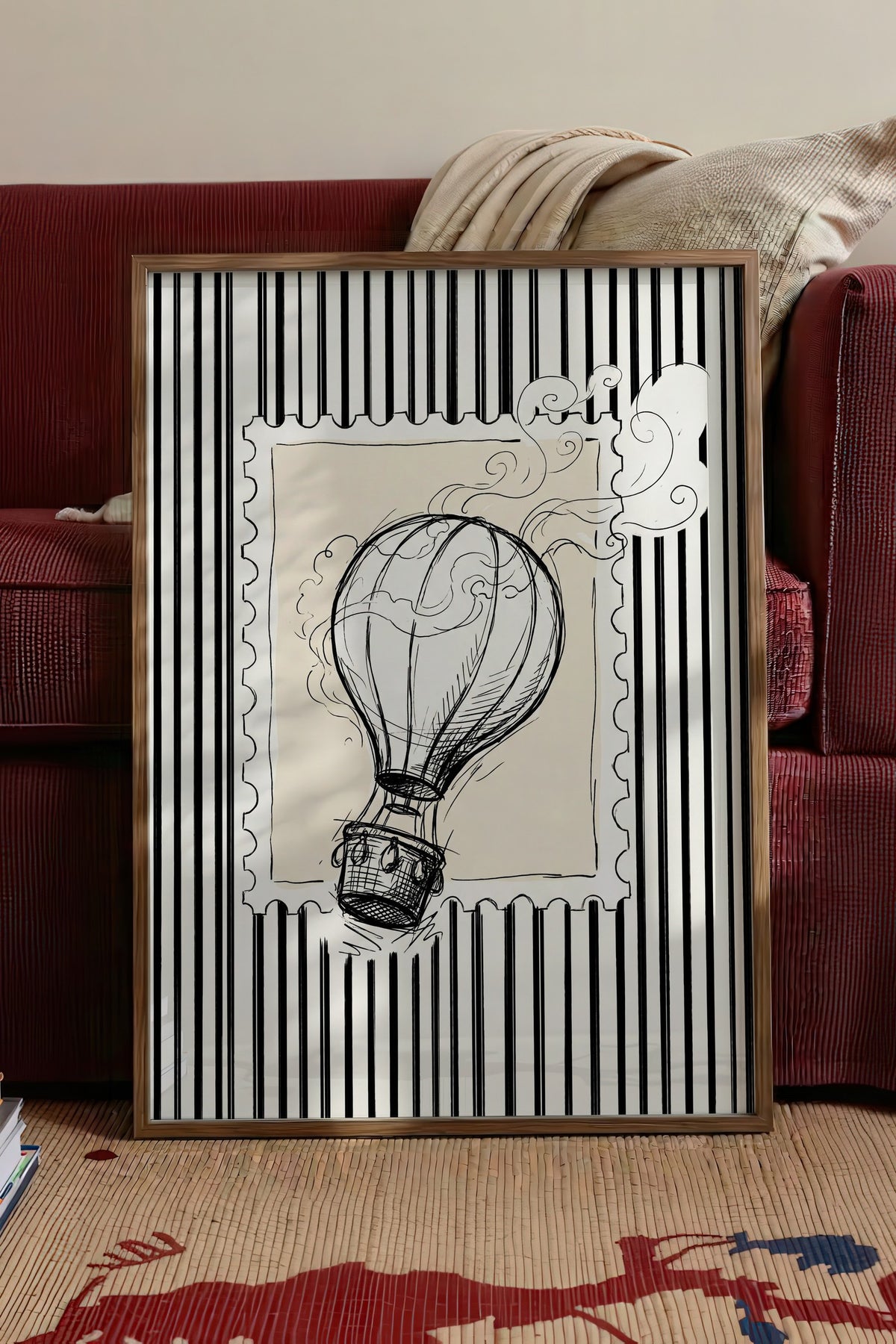 Balon Eskizi ve Fısıltılar Poster – Kahverengi Çerçeveli Tablo