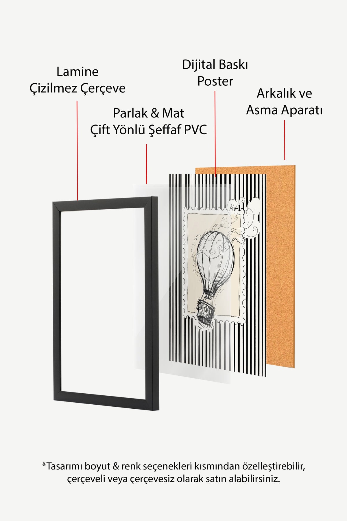 Balon Eskizi ve Fısıltılar Poster – Siyah Çerçeveli Tablo