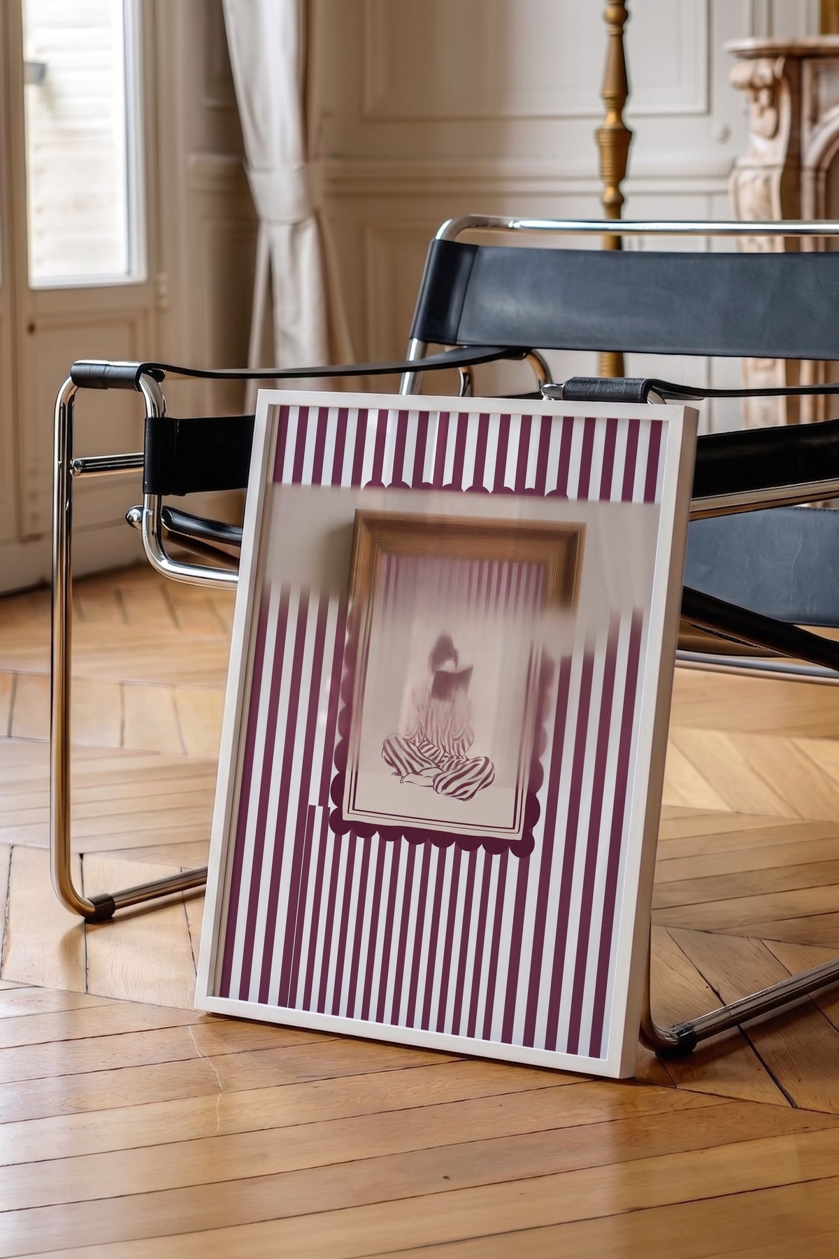 Çizgilerle Kitap Okuyan Figür Poster – Beyaz Çerçeveli Tablo