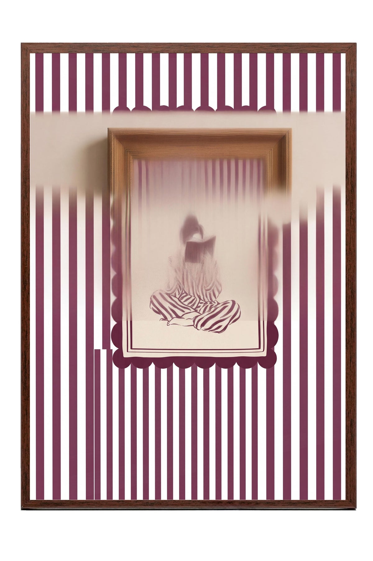 Çizgilerle Kitap Okuyan Figür Poster – Kahverengi Çerçeveli Tablo