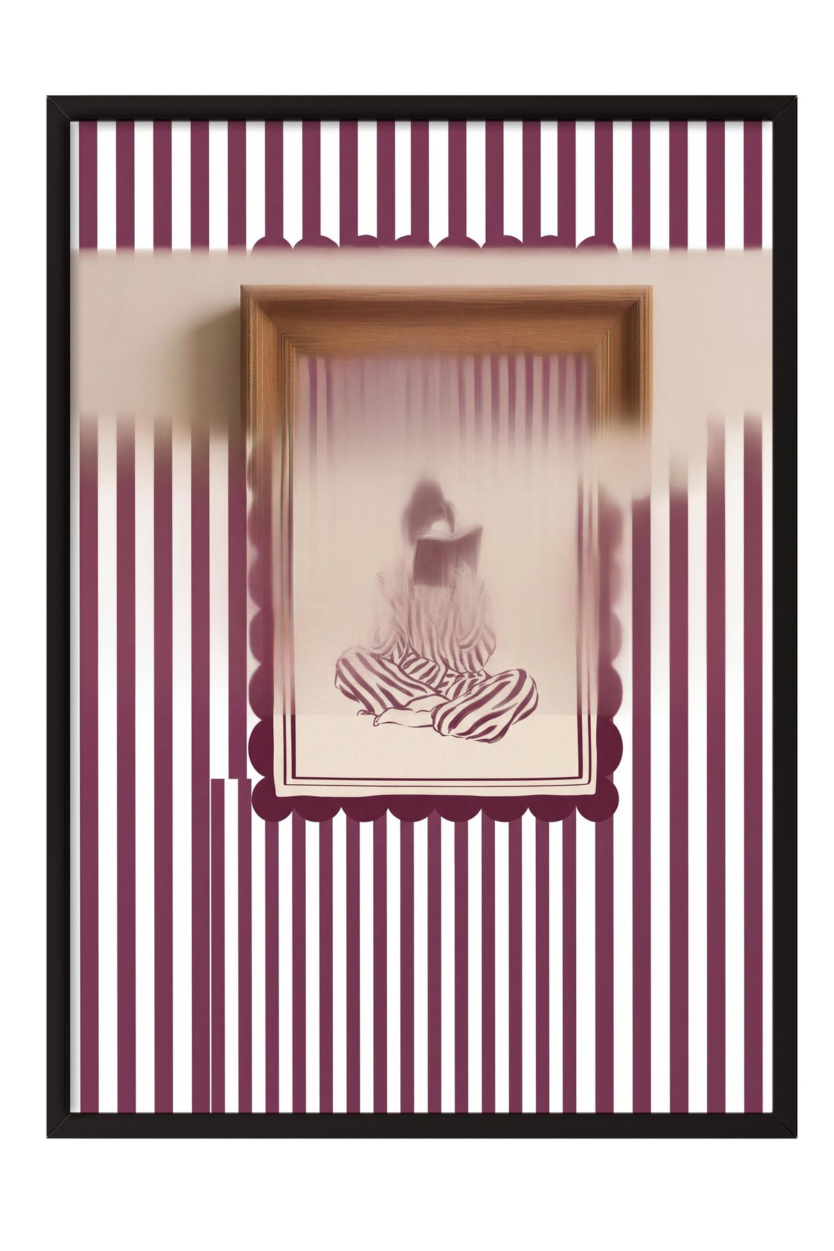 Çizgilerle Kitap Okuyan Figür Poster – Siyah Çerçeveli Tablo