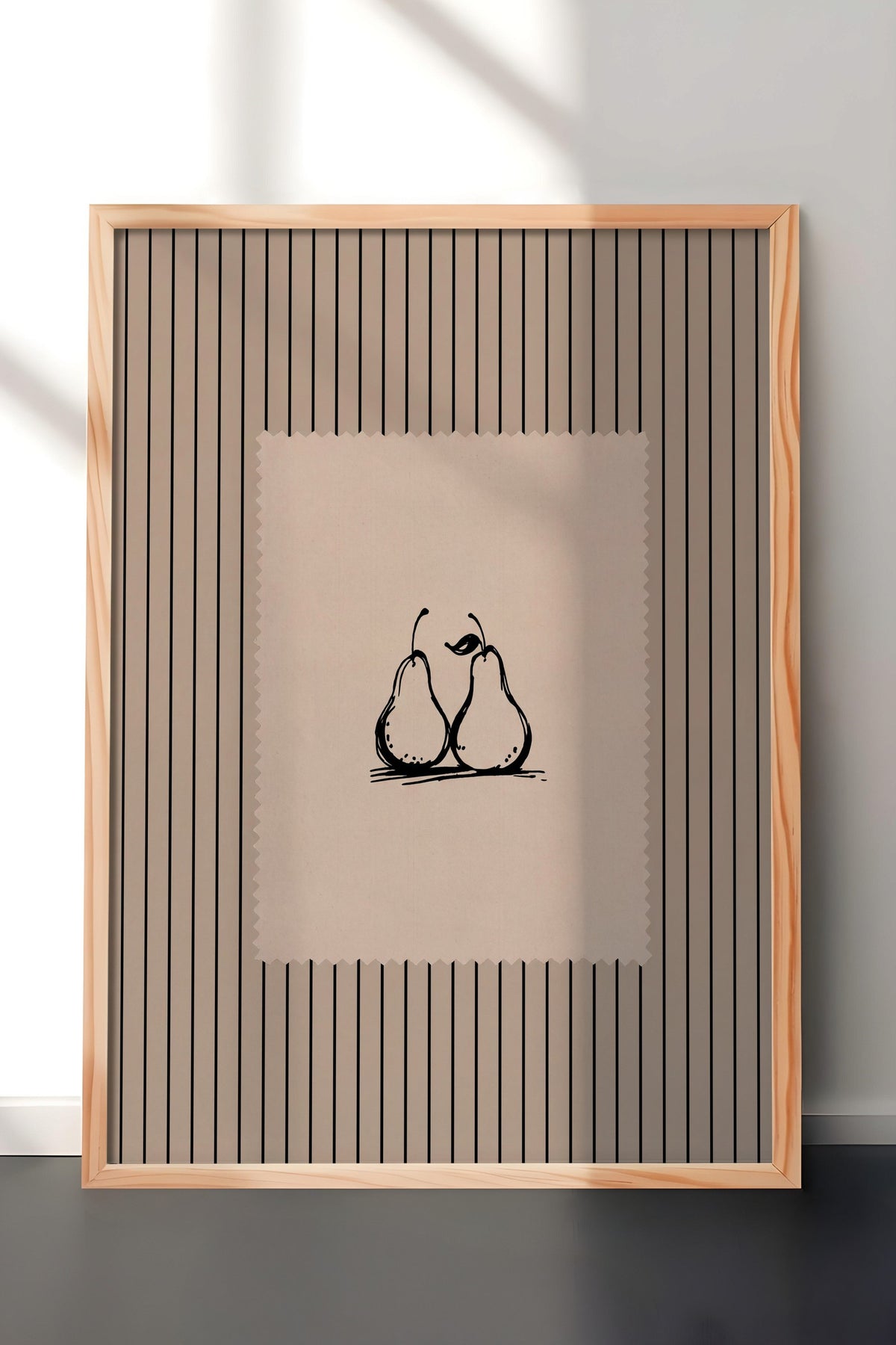 Minimalist İki Armut Çizimi Poster – Ahşap Çerçeveli Tablo