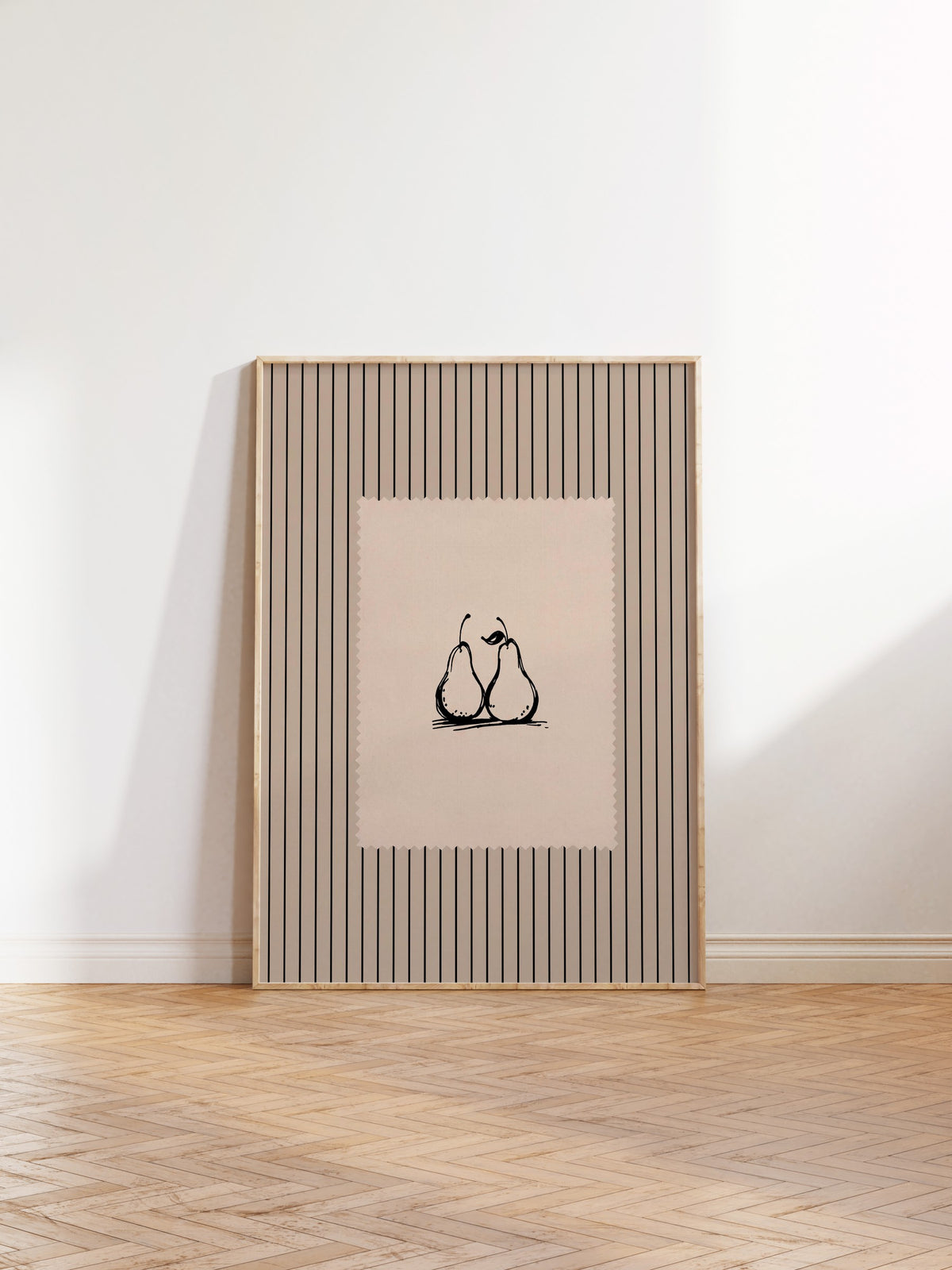 Minimalist İki Armut Çizimi Poster – Ahşap Çerçeveli Tablo
