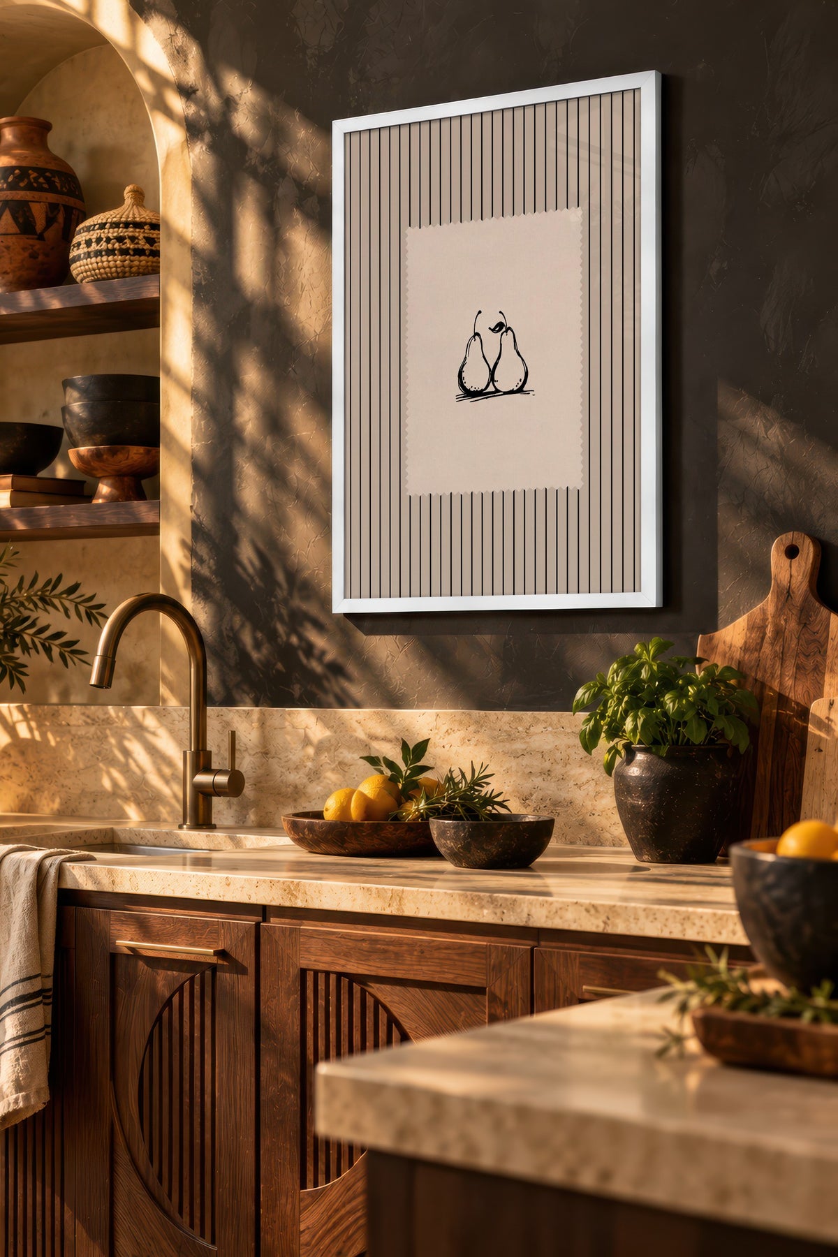 Minimalist İki Armut Çizimi Poster – Beyaz Çerçeveli Tablo