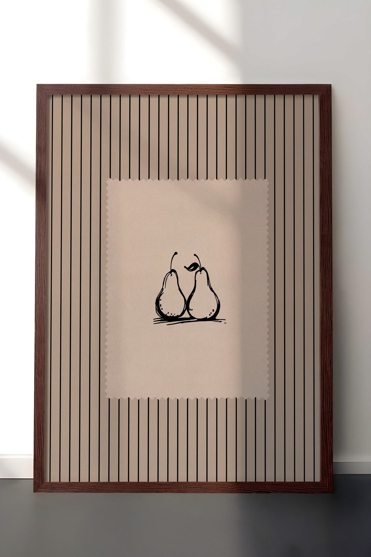 Minimalist İki Armut Çizimi Poster – Kahverengi Çerçeveli Tablo