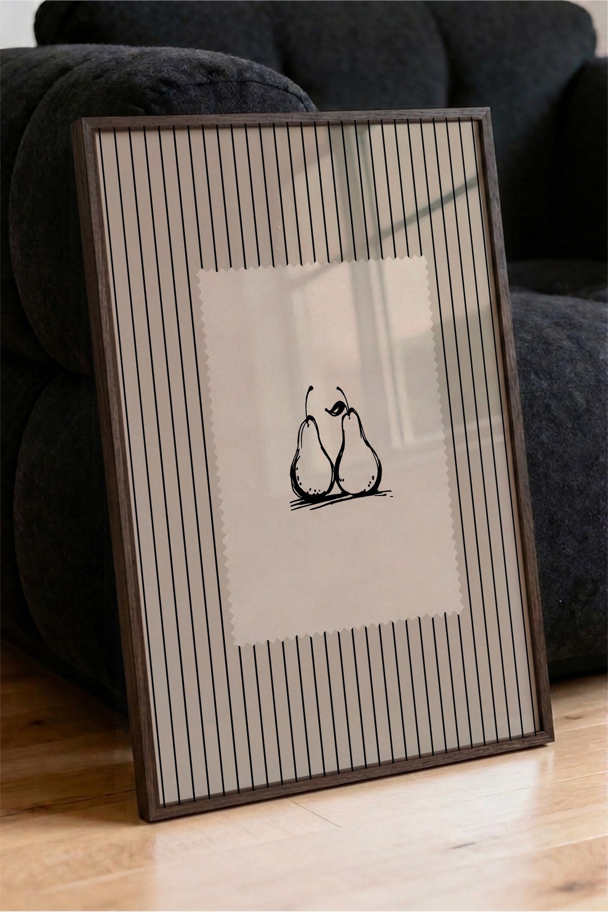 Minimalist İki Armut Çizimi Poster – Kahverengi Çerçeveli Tablo