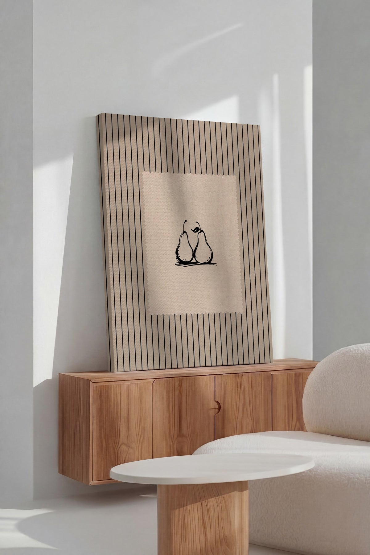 Minimalist İki Armut Çizimi Kanvas Tablo