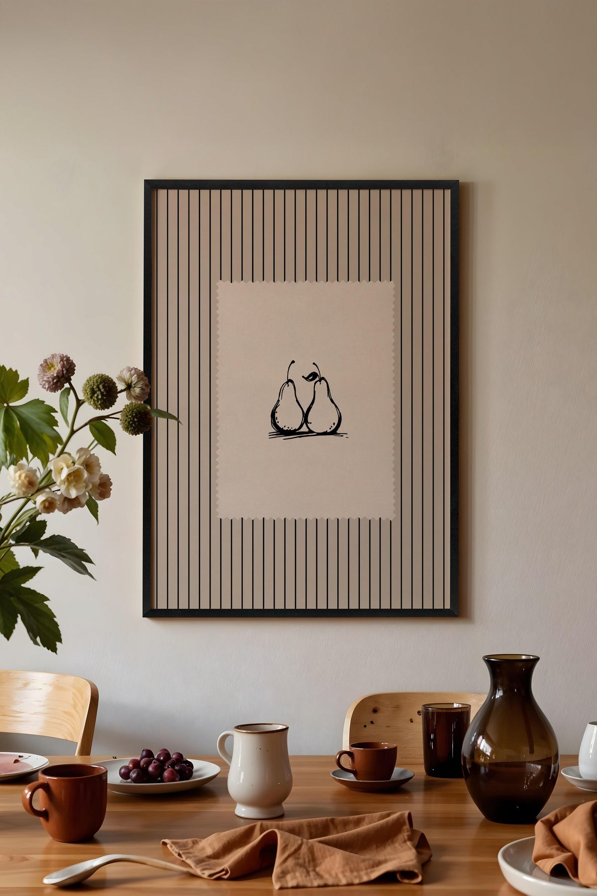 Minimalist İki Armut Çizimi Poster – Siyah Çerçeveli Tablo