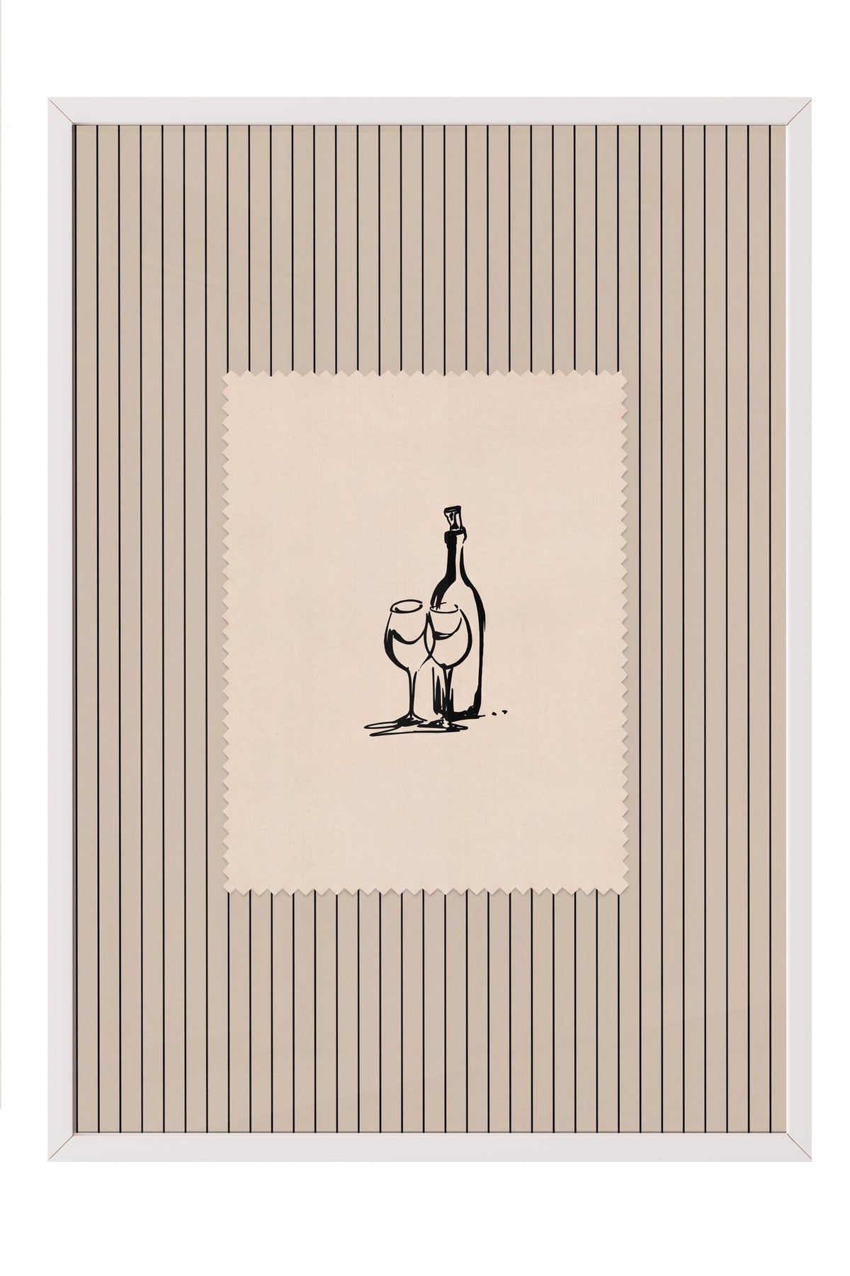 Şişe ve Kadeh Çizimi Poster – Beyaz Çerçeveli Tablo
