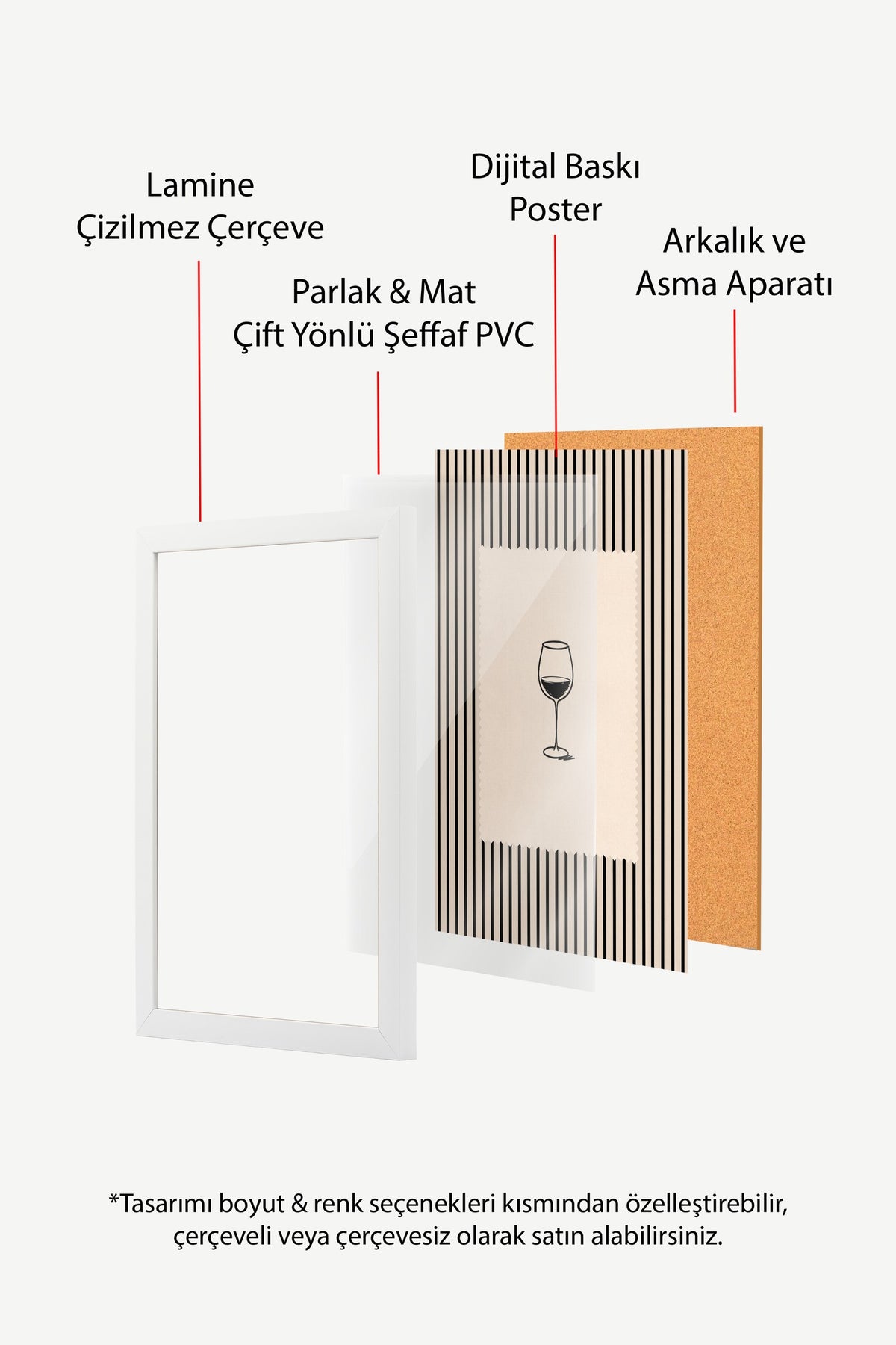 Çizgili Fon Üzerinde Şarap Kadehi Poster – Beyaz Çerçeveli Tablo