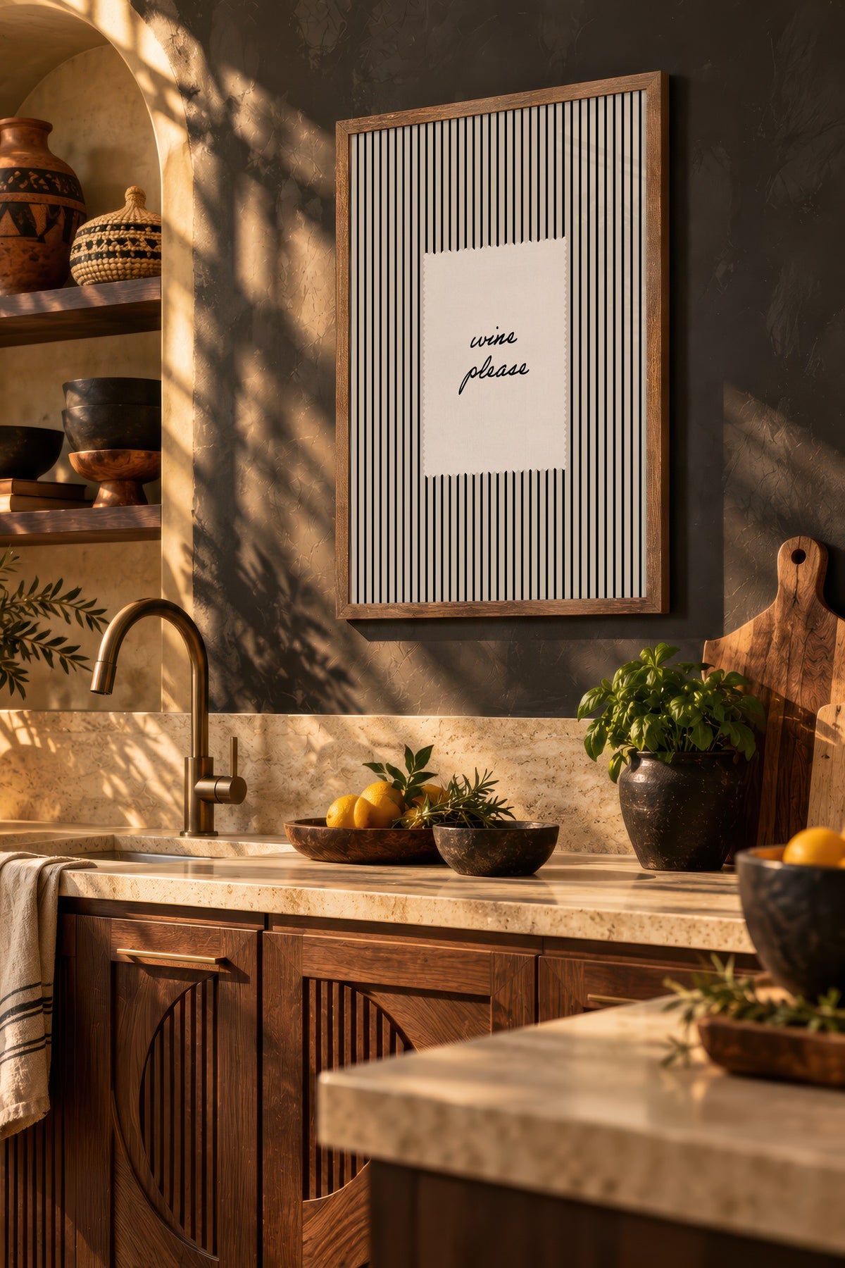 wine please Poster – Kahverengi Çerçeveli Tablo