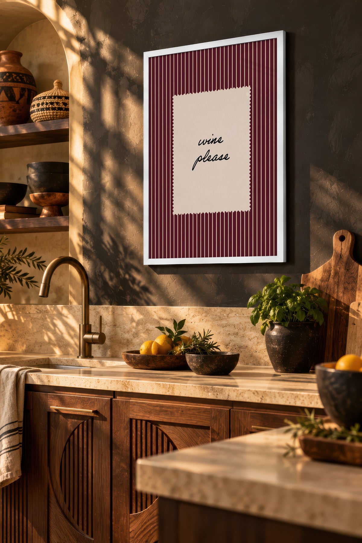 wine please Poster – Beyaz Çerçeveli Tablo