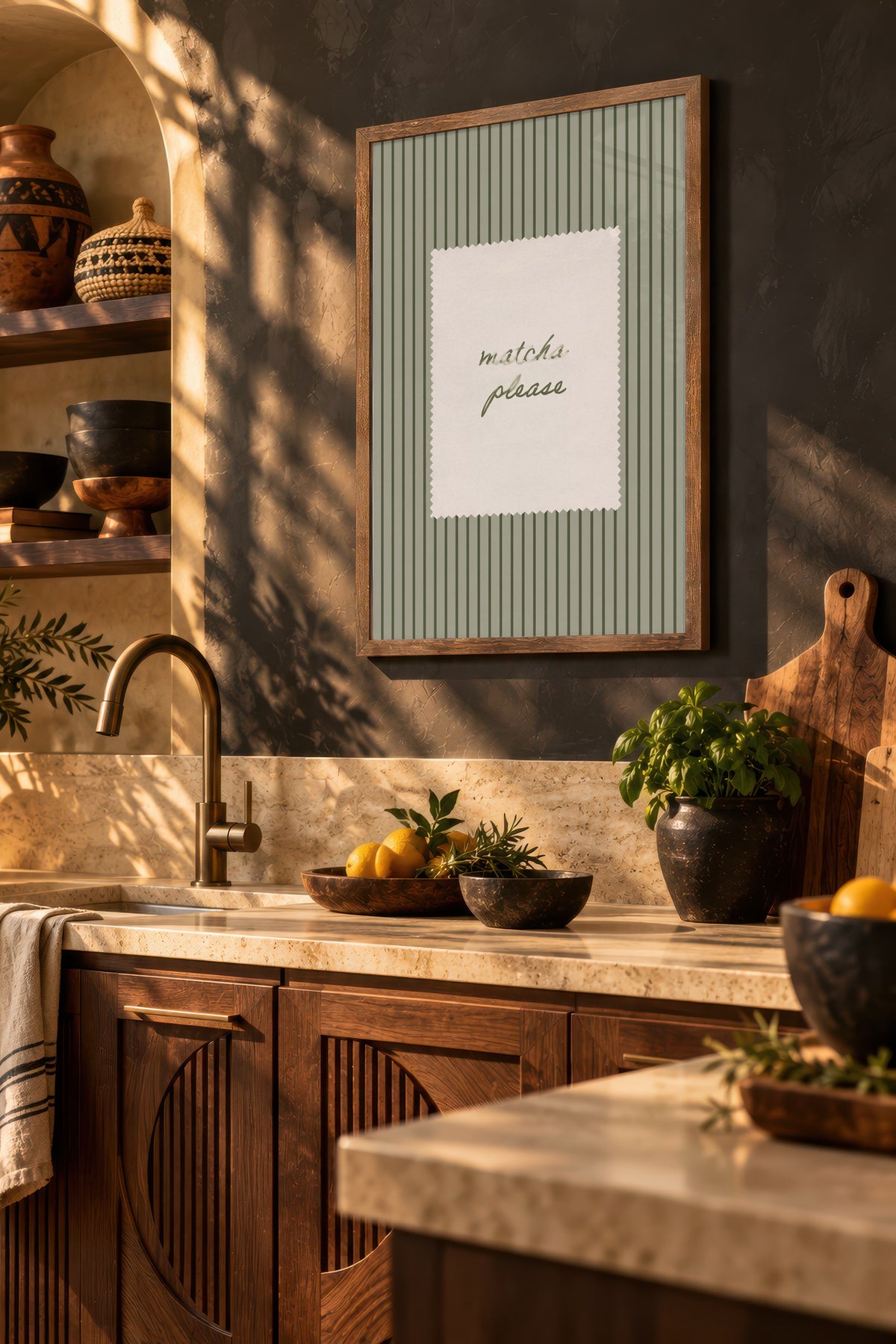matcha please Poster – Kahverengi Çerçeveli Tablo