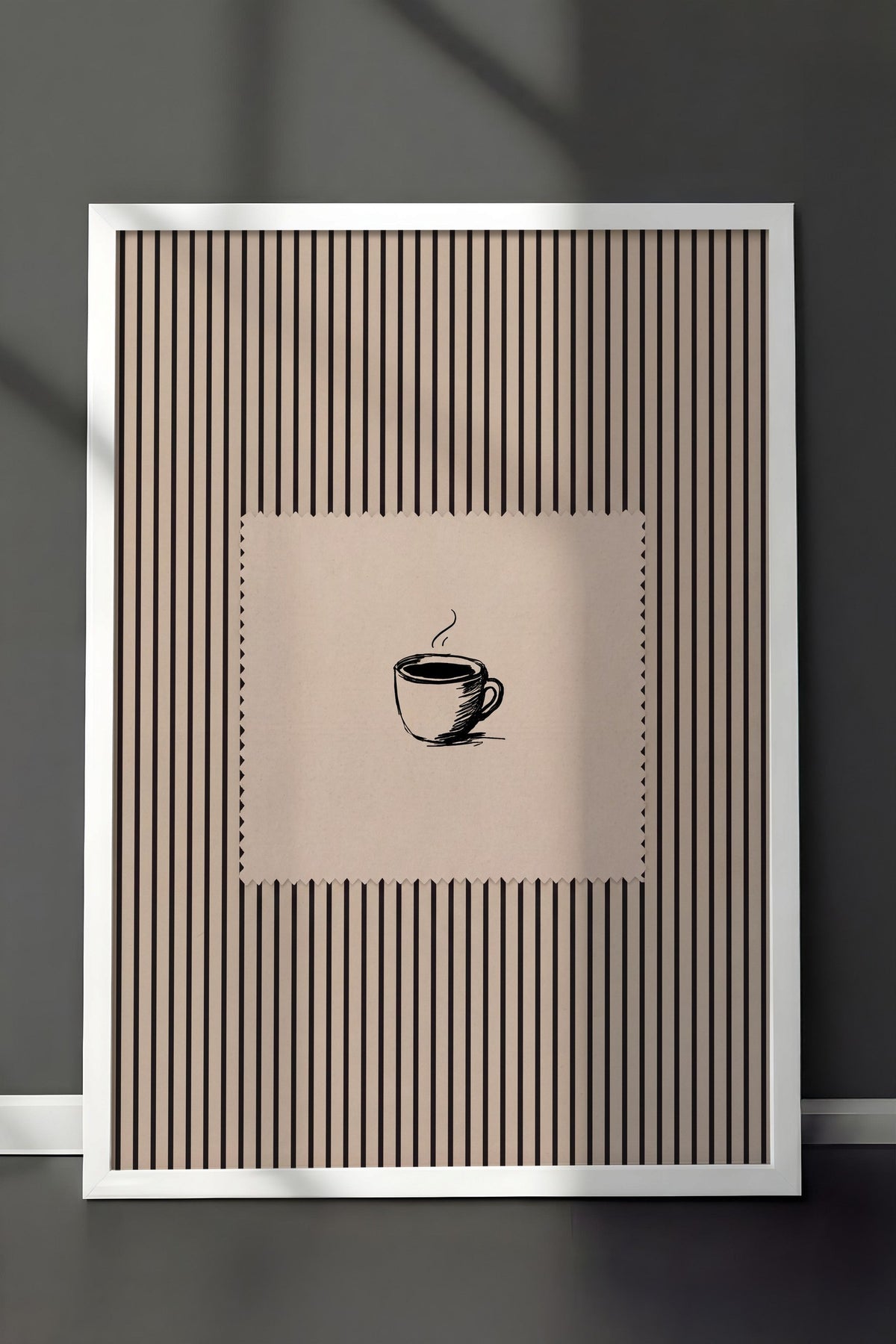 Fincan Çizimi Çizgili Desen Poster – Beyaz Çerçeveli Tablo
