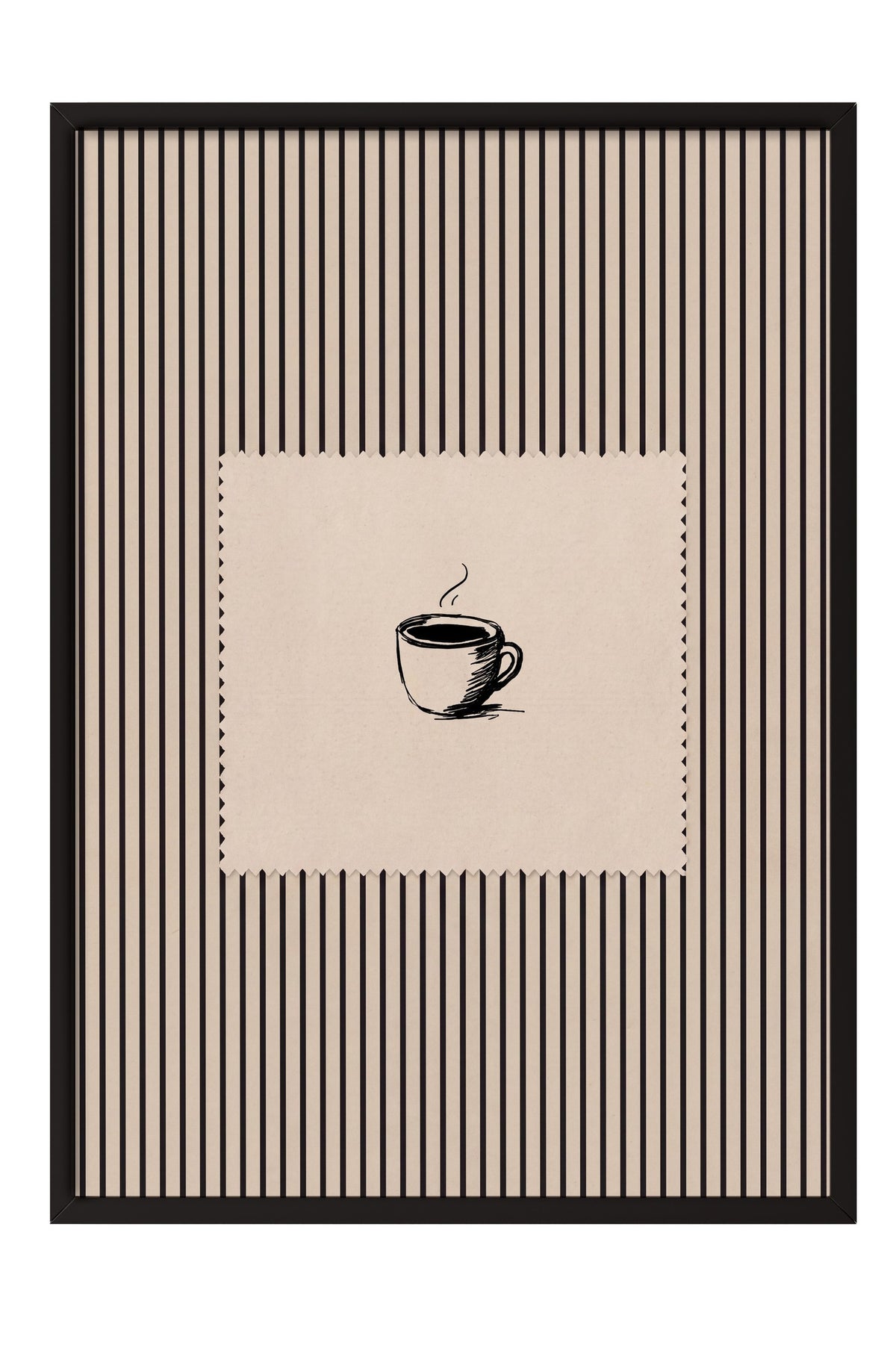 Fincan Çizimi Çizgili Desen Poster – Siyah Çerçeveli Tablo