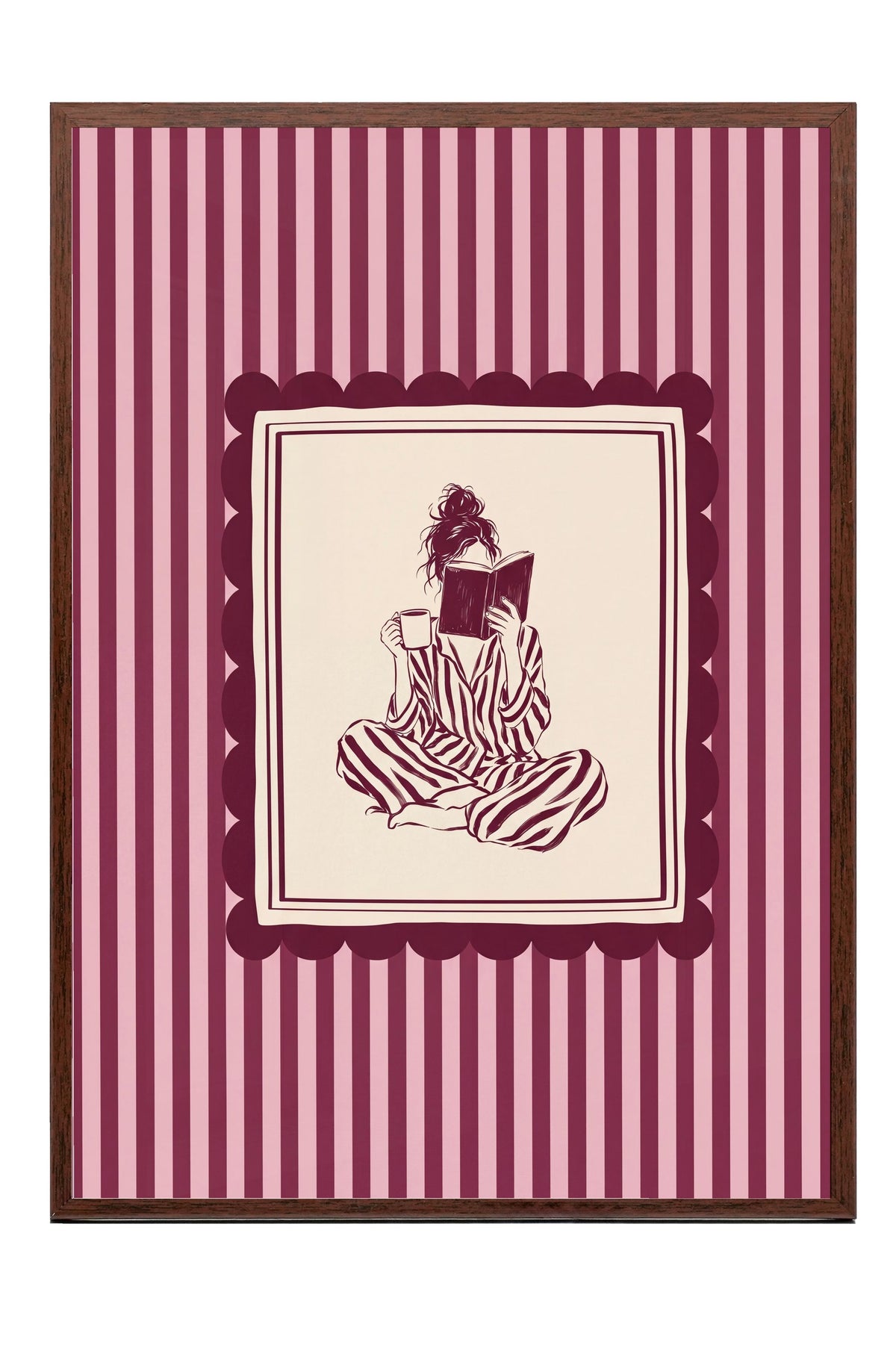 Kahve ve Kitap ile Rahatlama Poster – Kahverengi Çerçeveli Tablo