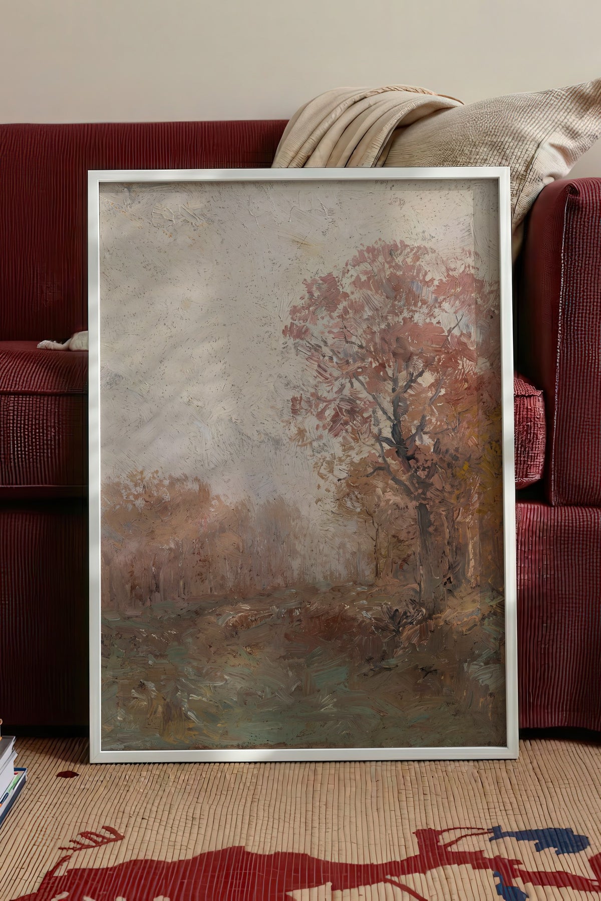 Sonbahar Manzarası Yağlı Boya Poster – Beyaz Çerçeveli Tablo