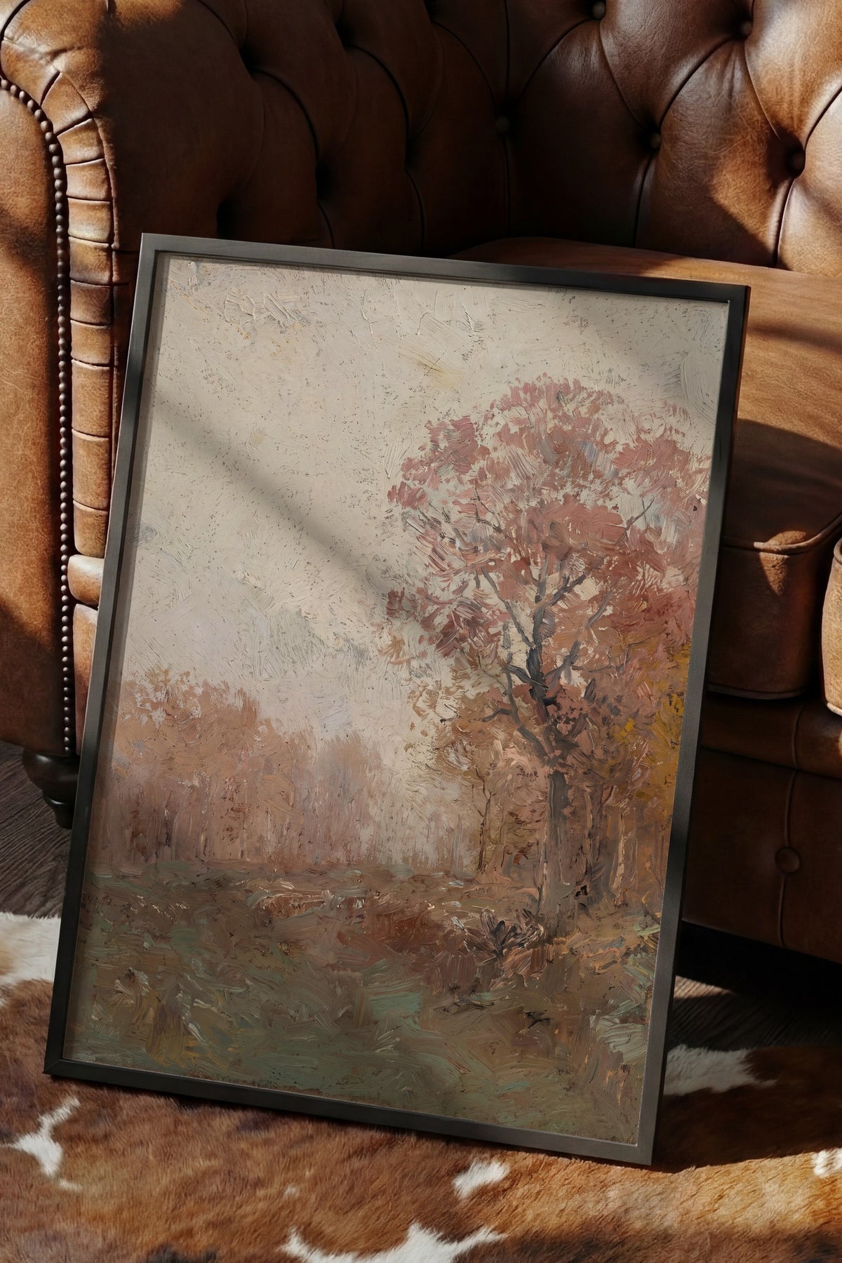 Sonbahar Manzarası Yağlı Boya Poster – Siyah Çerçeveli Tablo