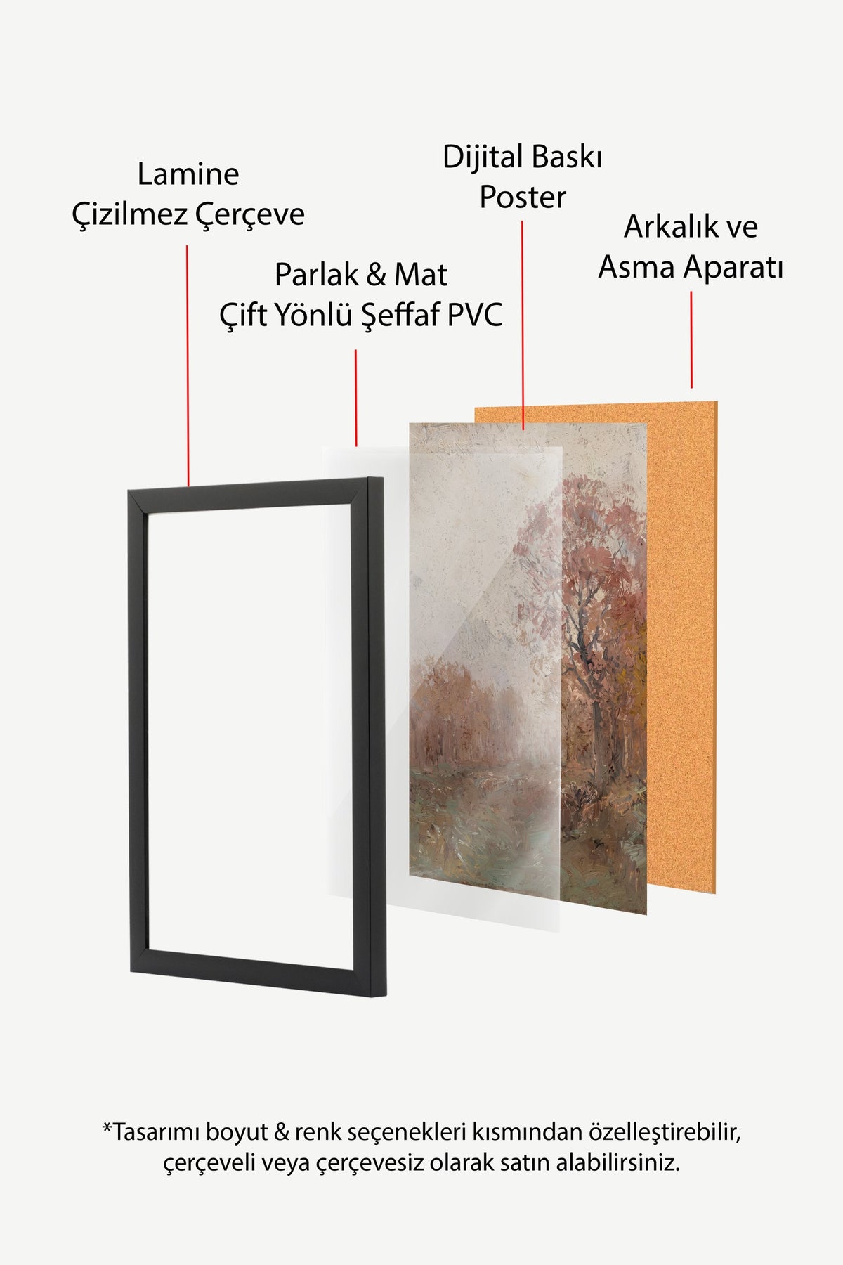 Sonbahar Manzarası Yağlı Boya Poster – Siyah Çerçeveli Tablo