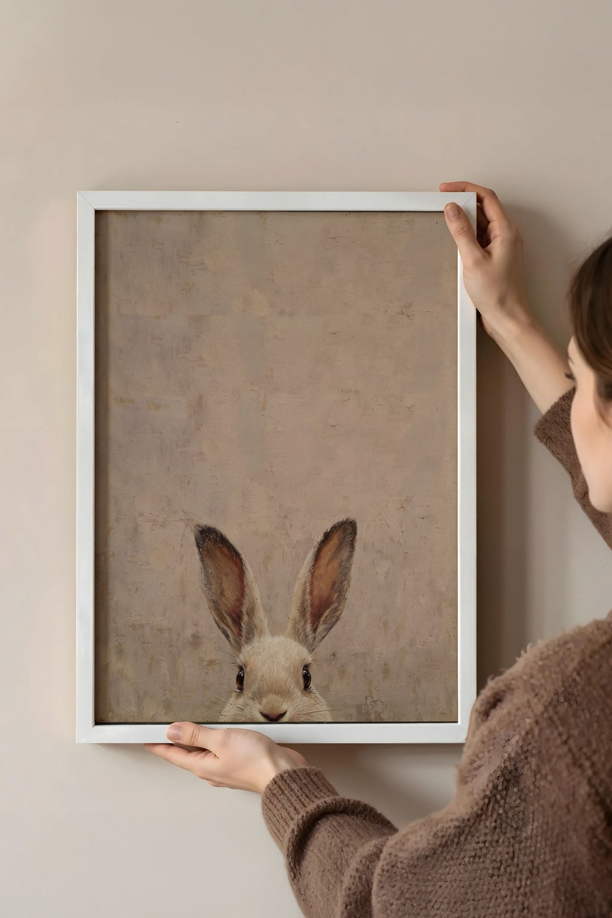 Meraklı Tavşan Poster – Beyaz Çerçeveli Tablo