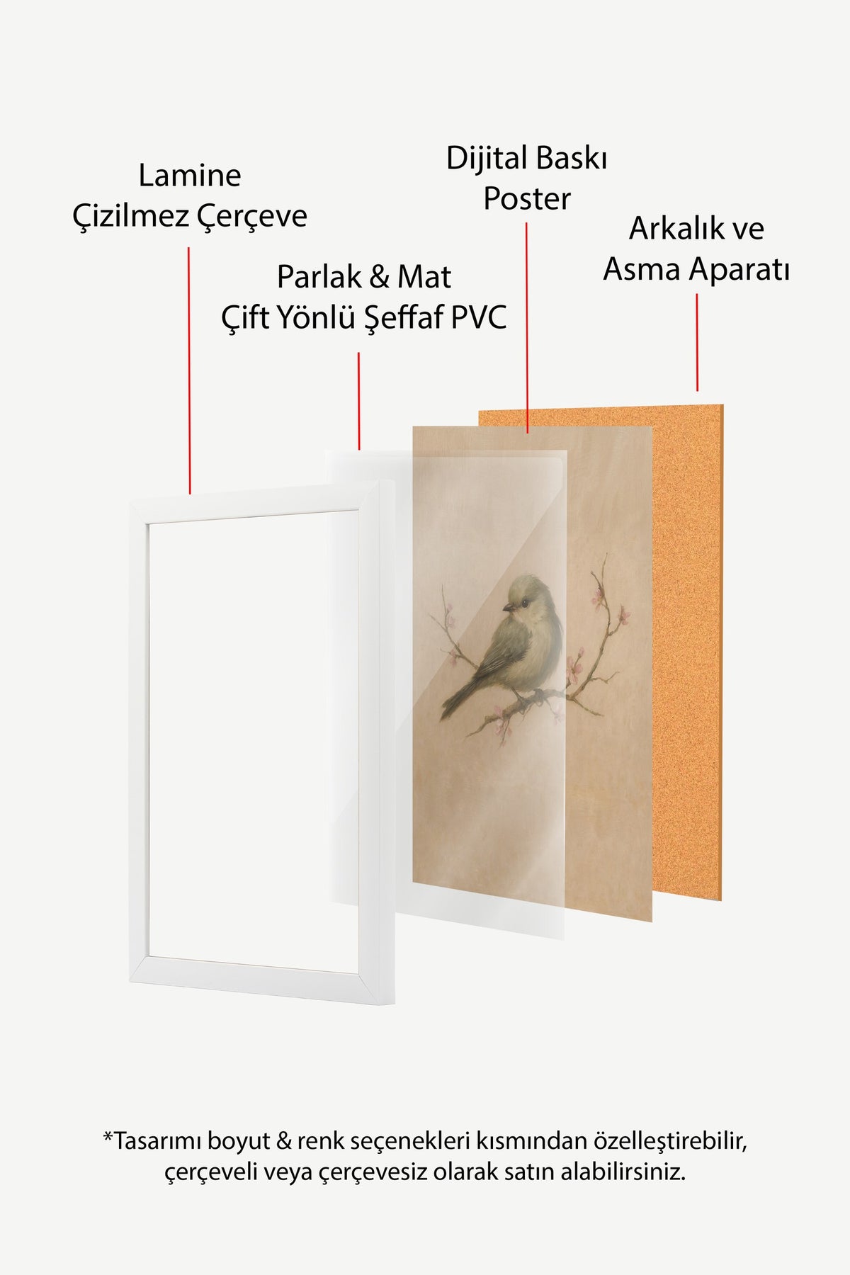Dal Üzerinde Kuş Poster – Beyaz Çerçeveli Tablo