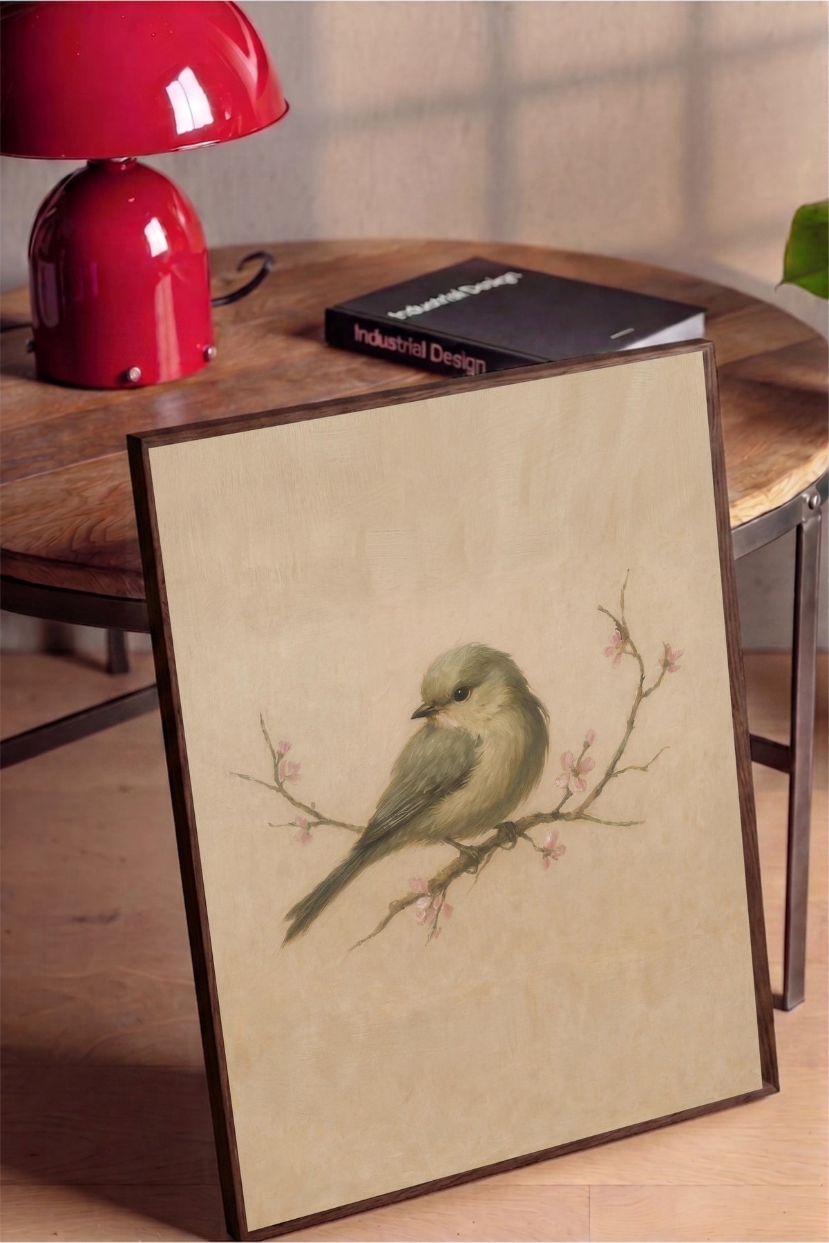 Dal Üzerinde Kuş Poster – Kahverengi Çerçeveli Tablo