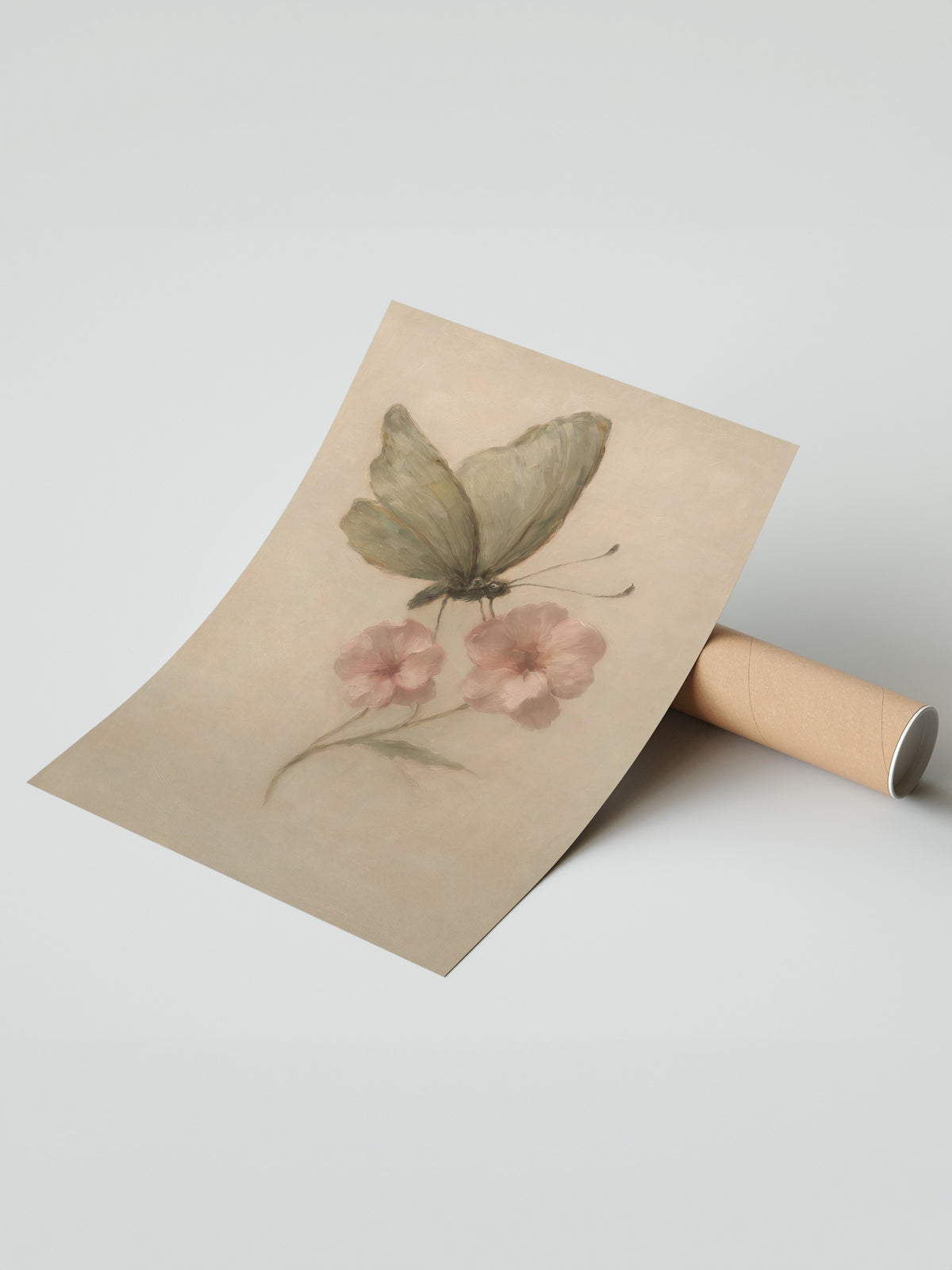 Pastel Çiçekli Kelebek Çerçevesiz Poster