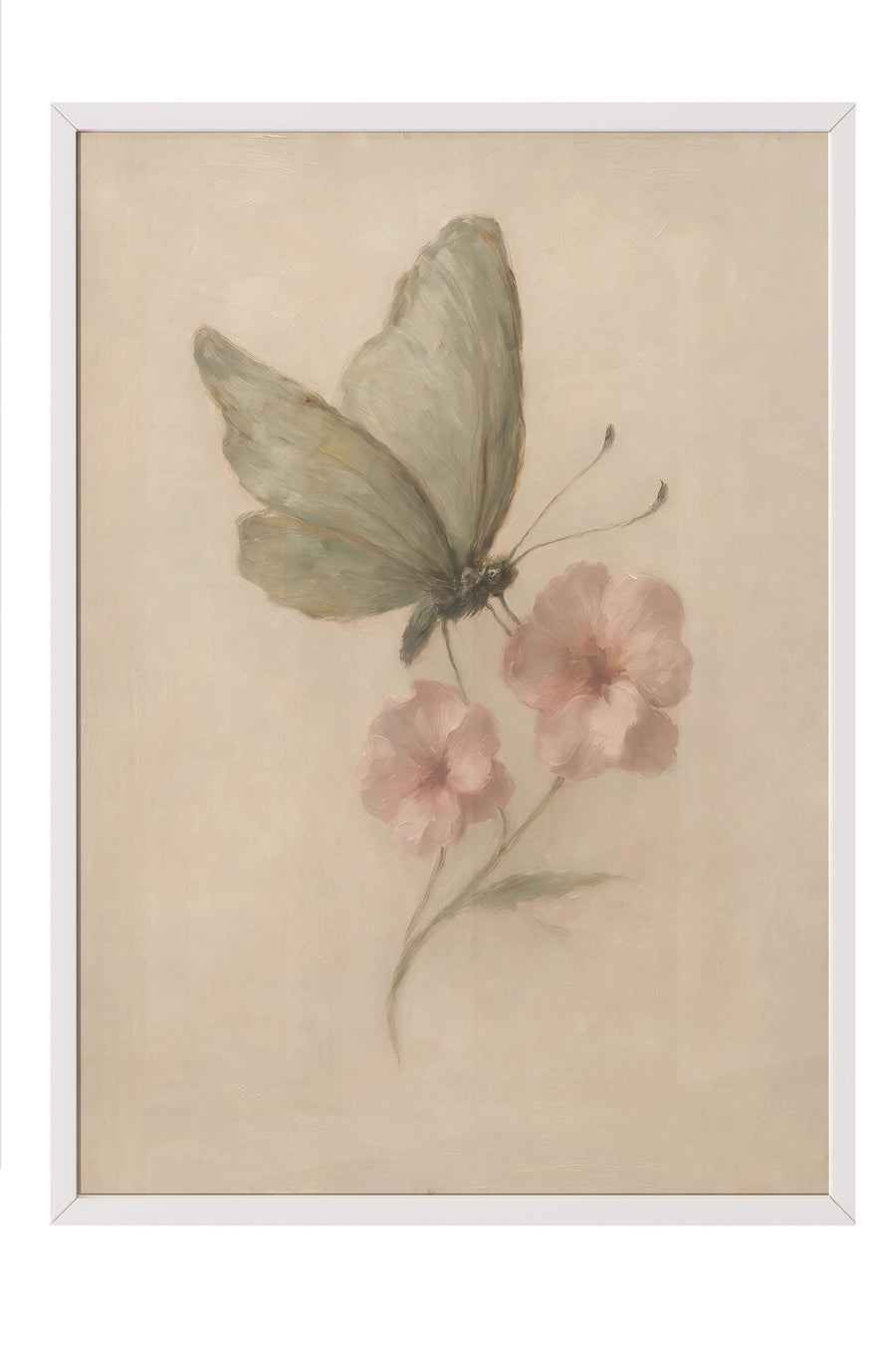 Pastel Çiçekli Kelebek Poster – Beyaz Çerçeveli Tablo