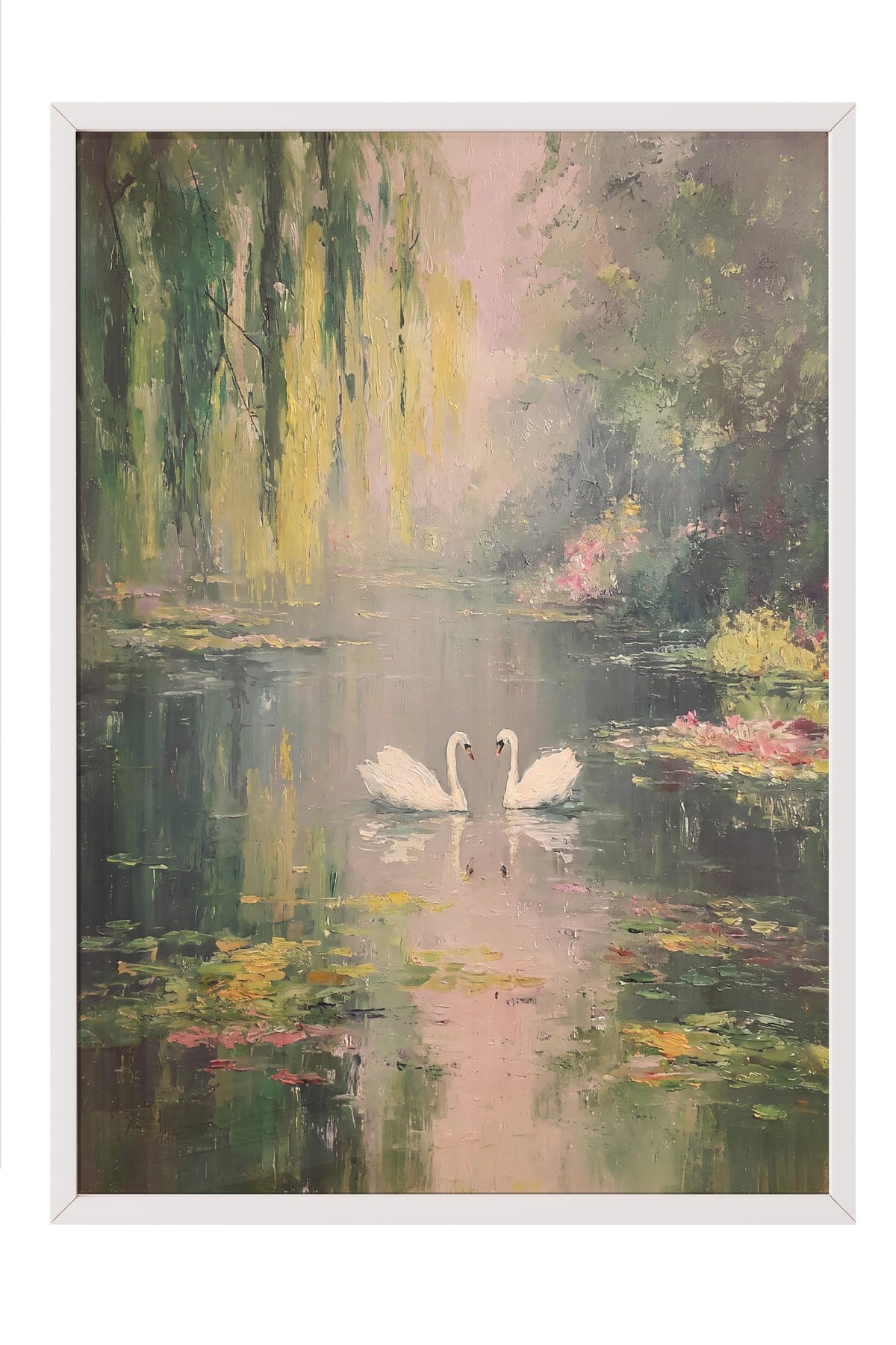 Gölet Üzerinde Kuğular Poster – Beyaz Çerçeveli Tablo
