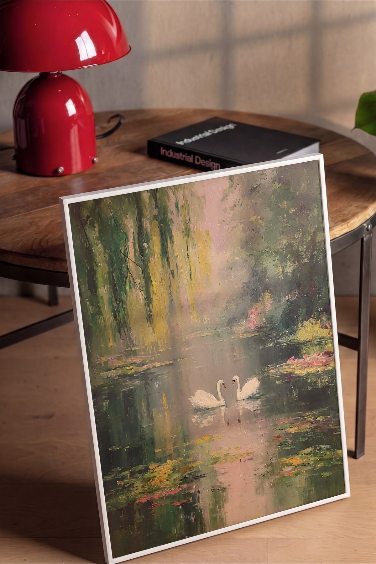 Gölet Üzerinde Kuğular Poster – Beyaz Çerçeveli Tablo