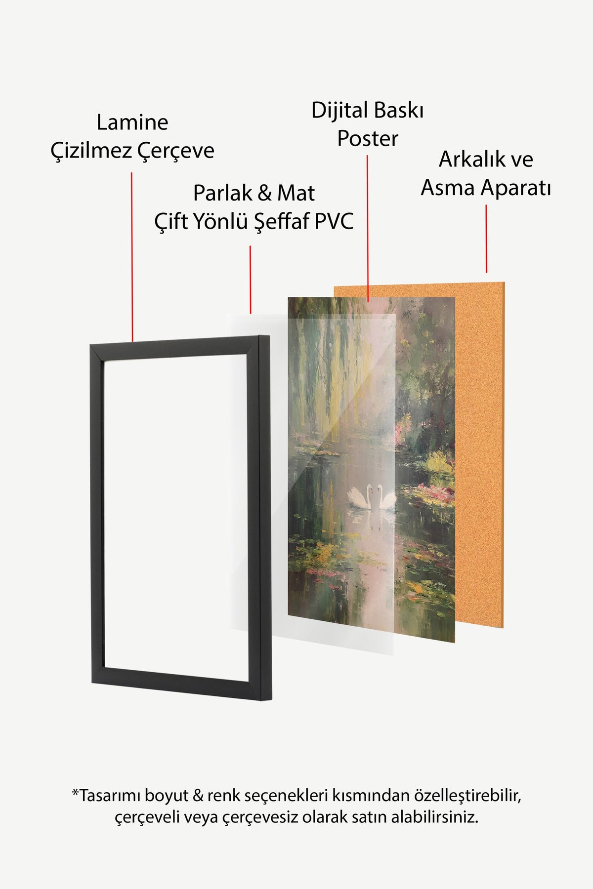 Gölet Üzerinde Kuğular Poster – Siyah Çerçeveli Tablo
