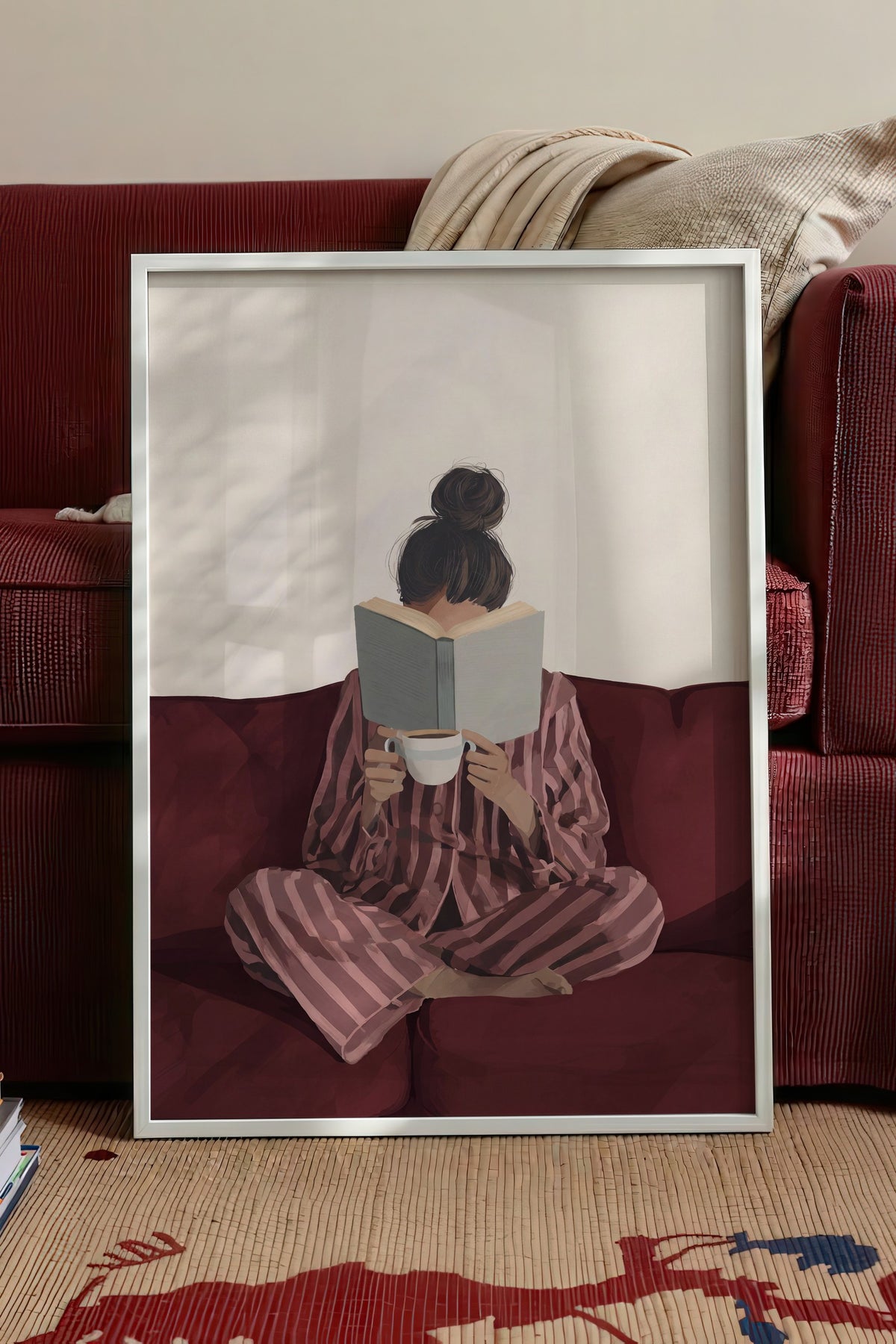 Pijamalı Sessiz Okuma Anı Poster – Beyaz Çerçeveli Tablo