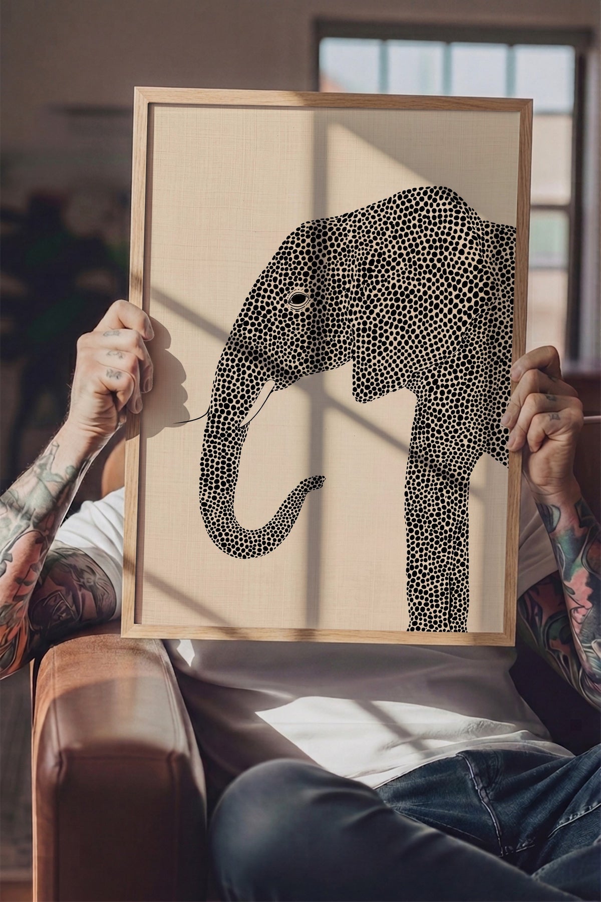 Geometrik Fil Deseni Poster – Ahşap Çerçeveli Tablo