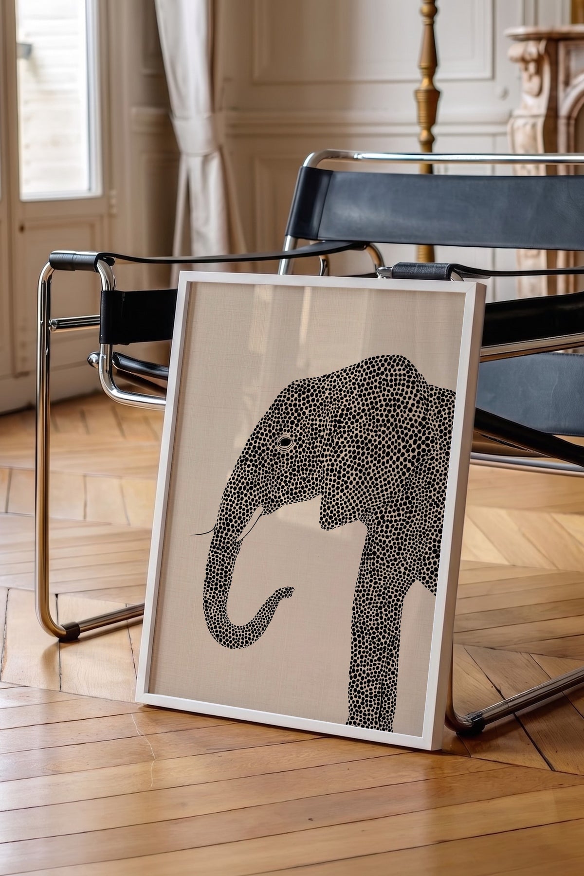 Geometrik Fil Deseni Poster – Beyaz Çerçeveli Tablo