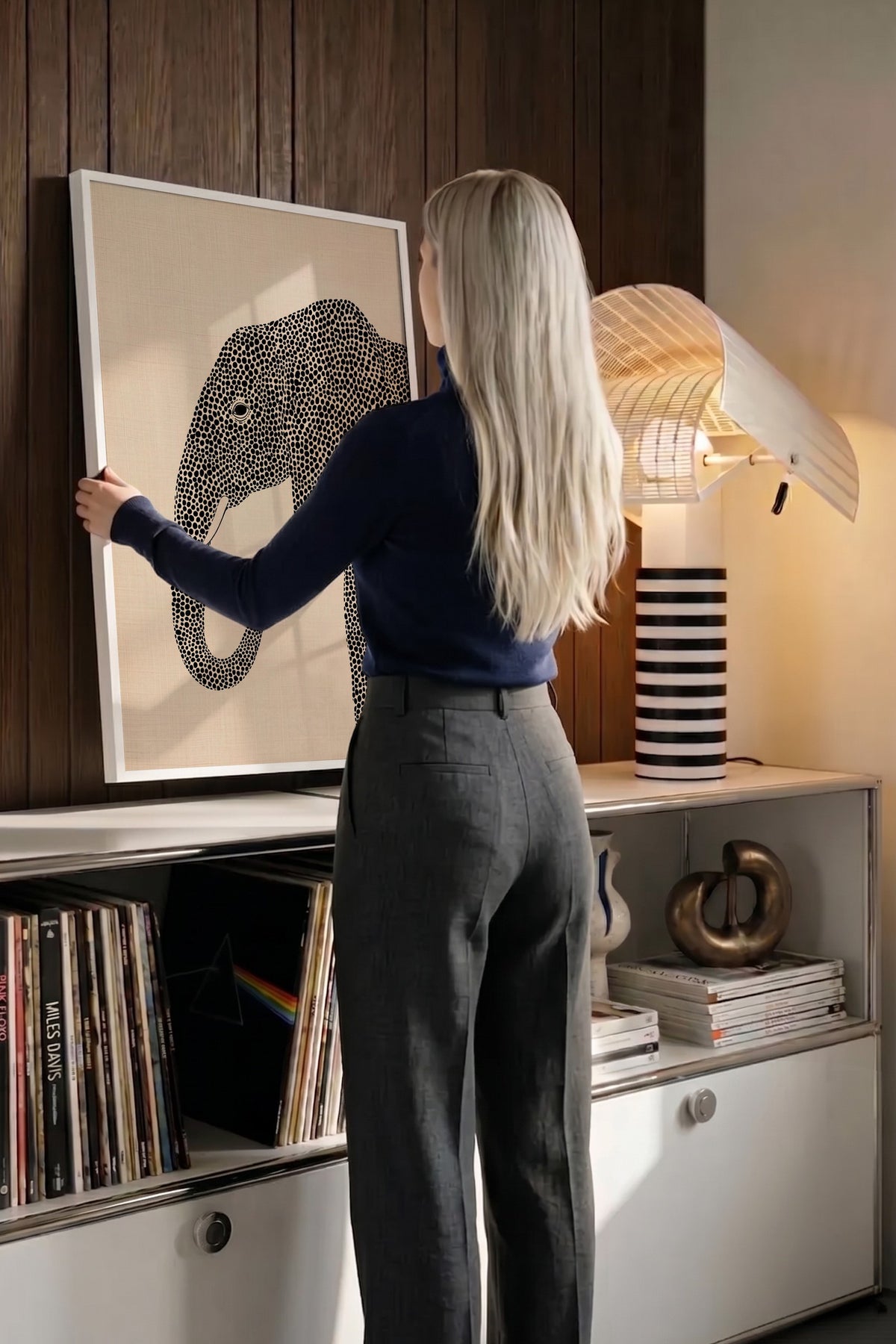 Geometrik Fil Deseni Poster – Beyaz Çerçeveli Tablo