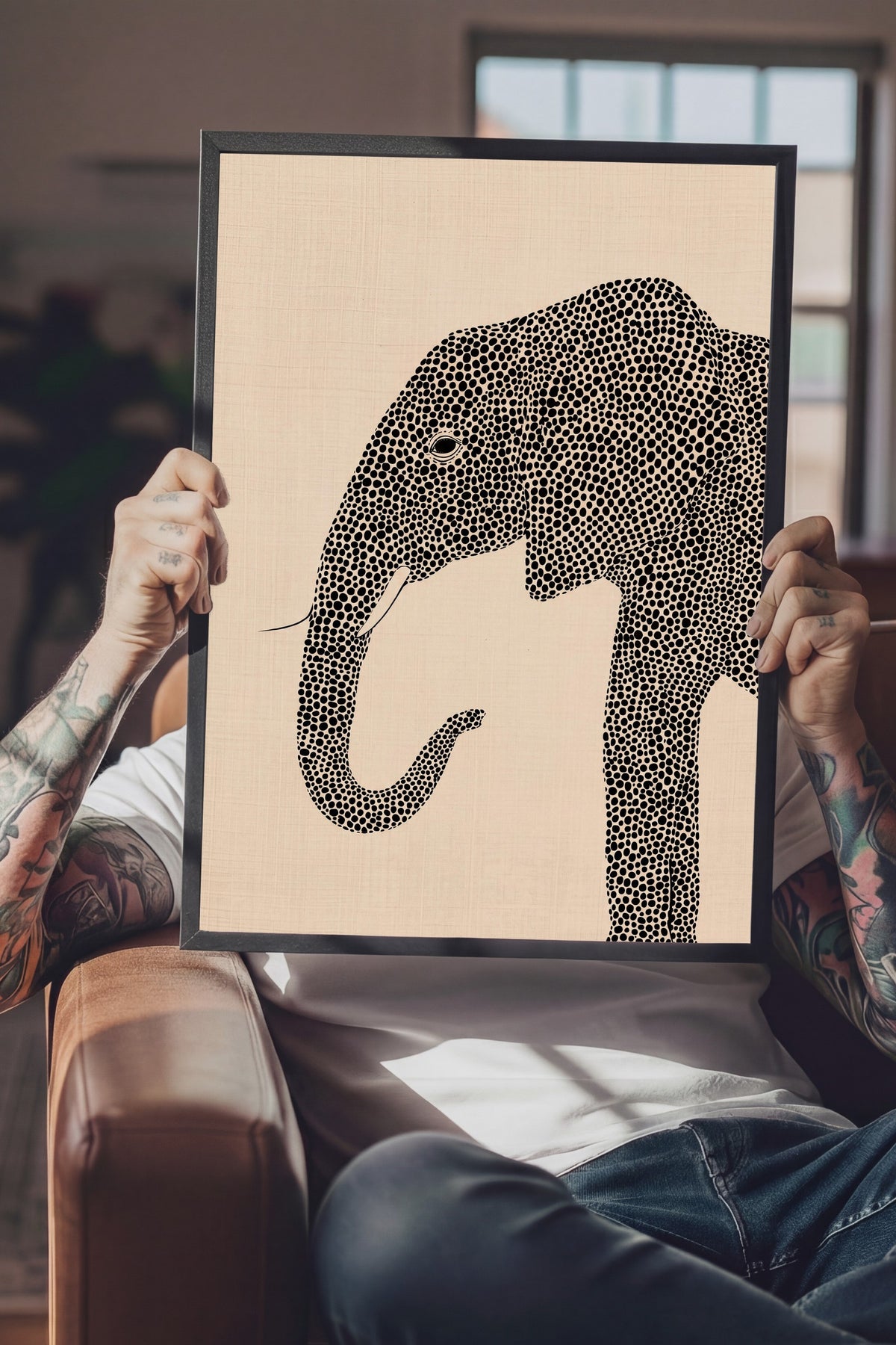 Geometrik Fil Deseni Poster – Siyah Çerçeveli Tablo