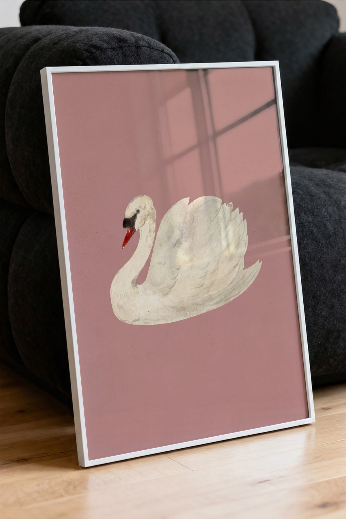 Zarif Kuğu İllüstrasyonu Poster – Beyaz Çerçeveli Tablo