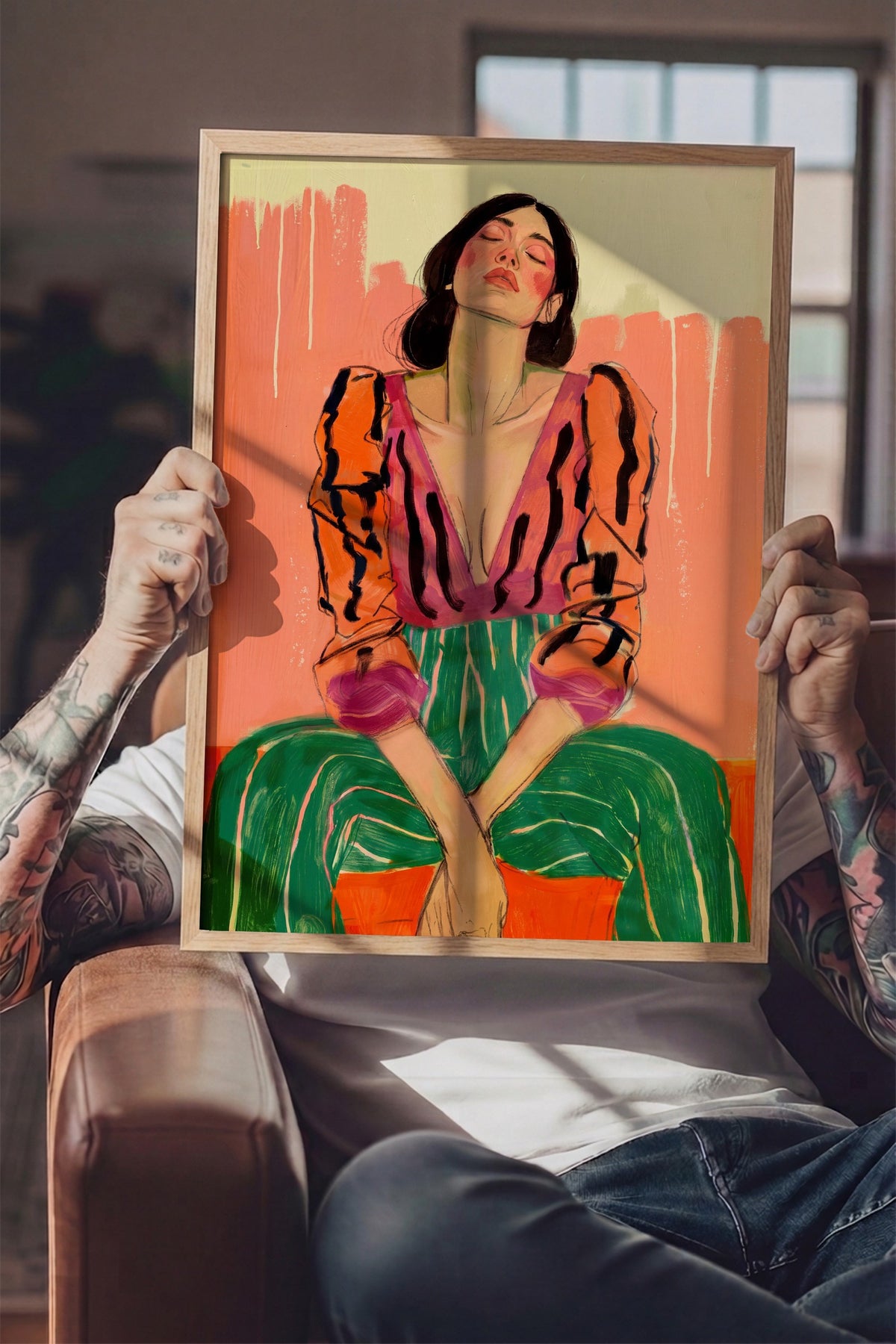 Renkli Kadın Portresi Poster – Ahşap Çerçeveli Tablo