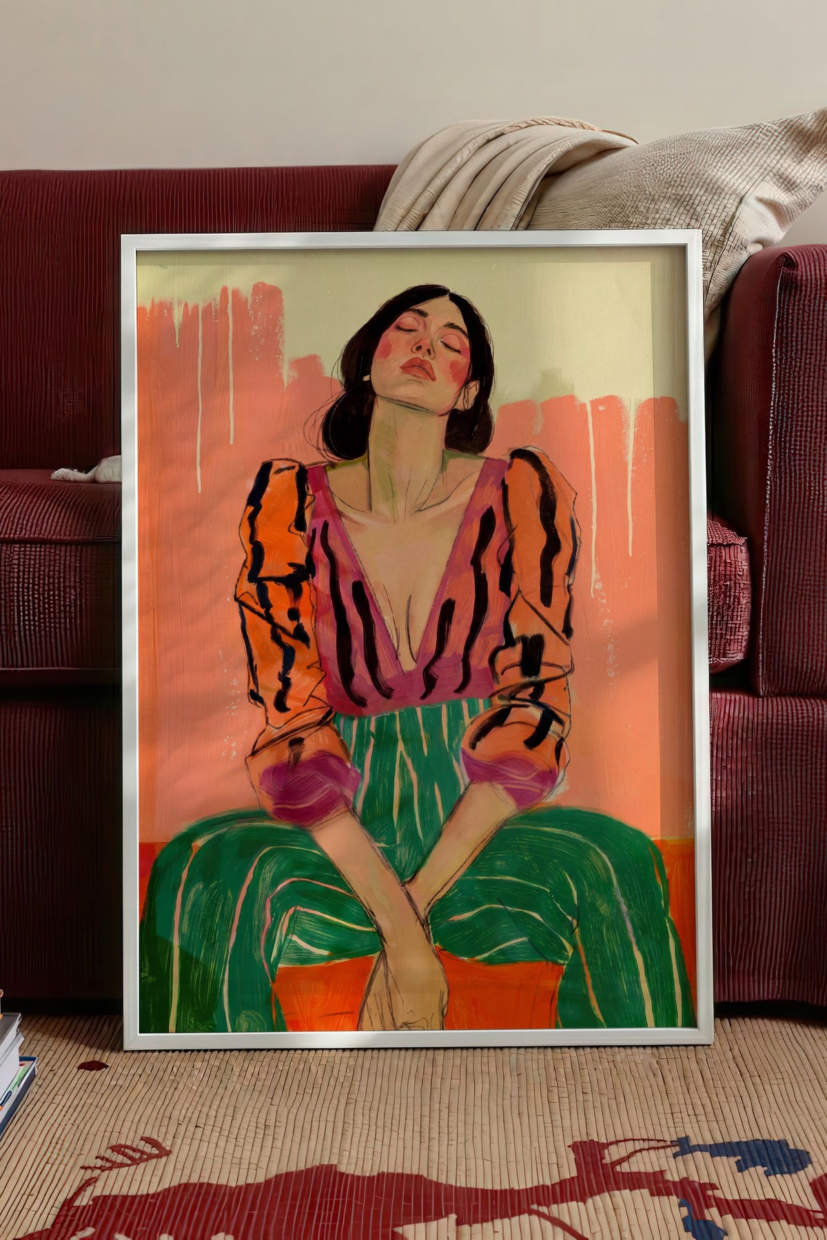 Renkli Kadın Portresi Poster – Beyaz Çerçeveli Tablo