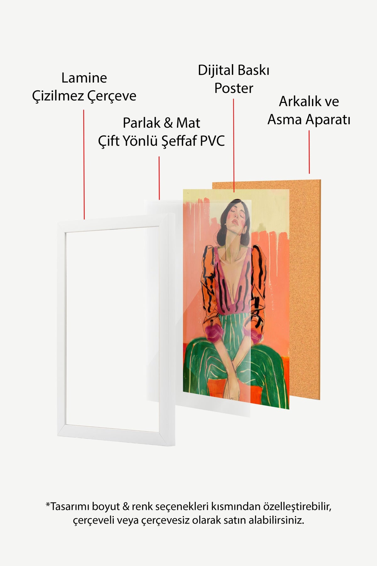 Renkli Kadın Portresi Poster – Beyaz Çerçeveli Tablo