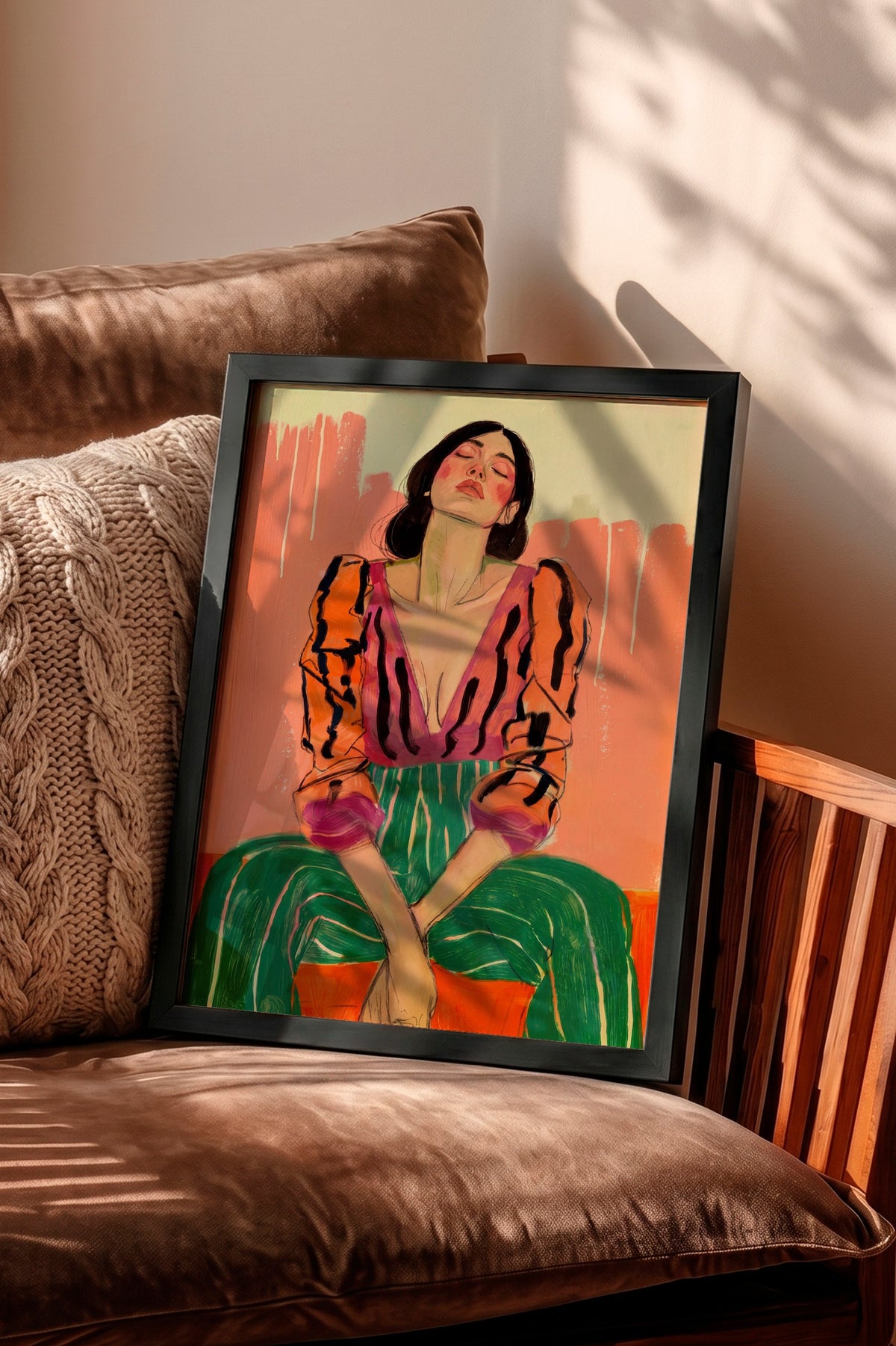 Renkli Kadın Portresi Poster – Siyah Çerçeveli Tablo