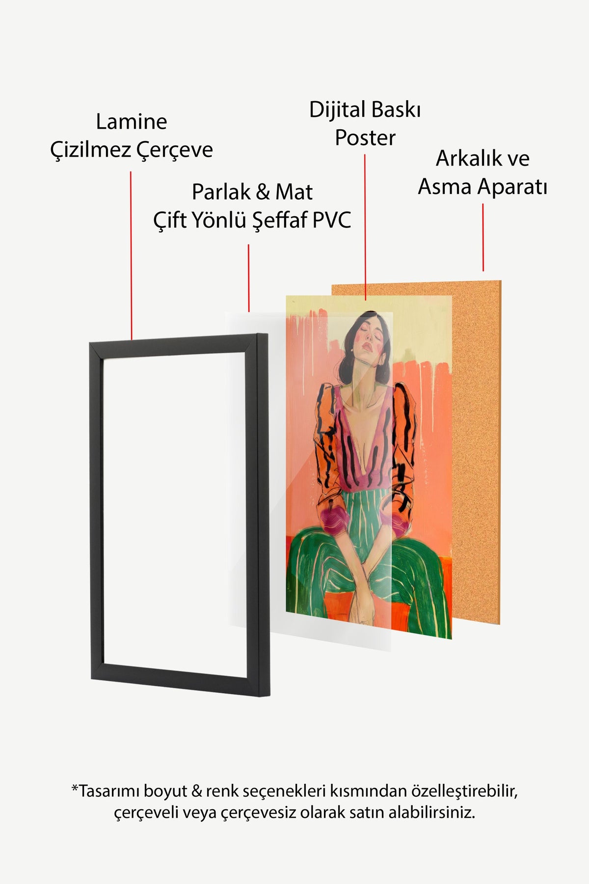 Renkli Kadın Portresi Poster – Siyah Çerçeveli Tablo