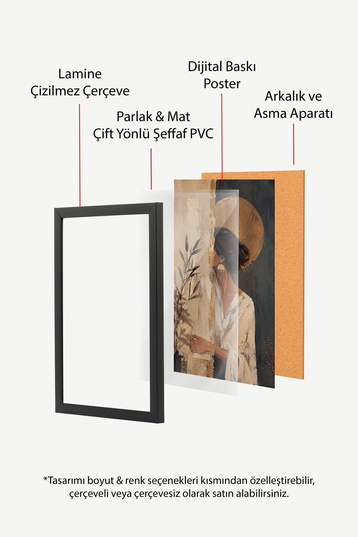 Altın Dokunuşlu Kadın Figürü Poster – Siyah Çerçeveli Tablo