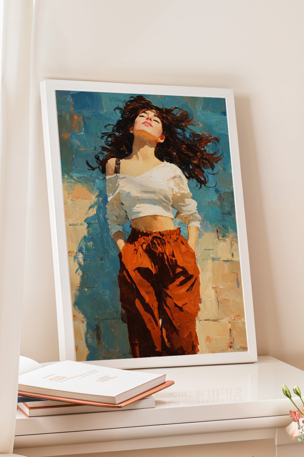 Portre Stili Kadın İllüstrasyonu Poster – Beyaz Çerçeveli Tablo