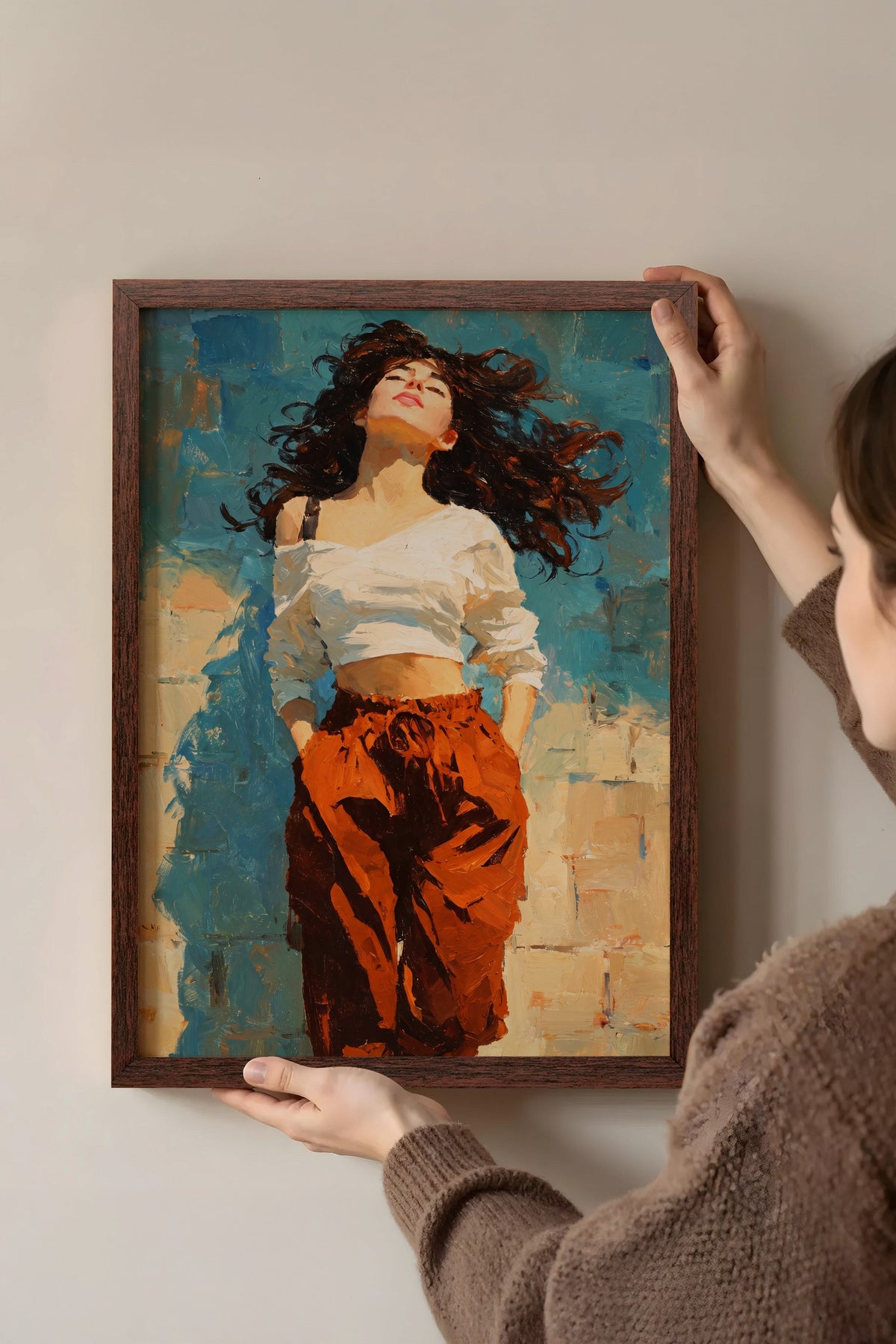 Portre Stili Kadın İllüstrasyonu Poster – Kahverengi Çerçeveli Tablo
