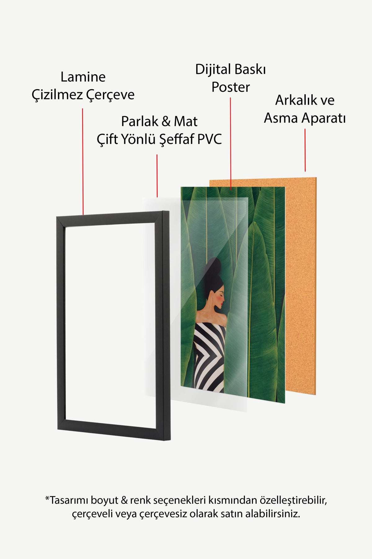 Yapraklar Arasında Kadın Figürü Poster – Siyah Çerçeveli Tablo