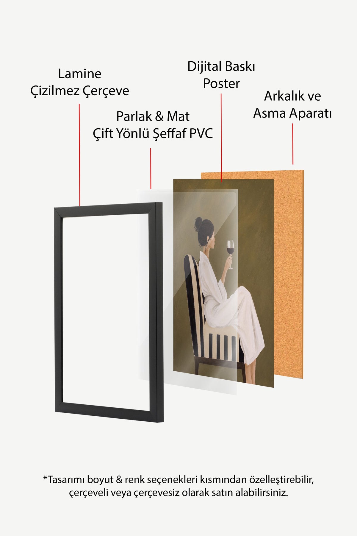 Kadın Figürü ve Kadeh Poster – Siyah Çerçeveli Tablo