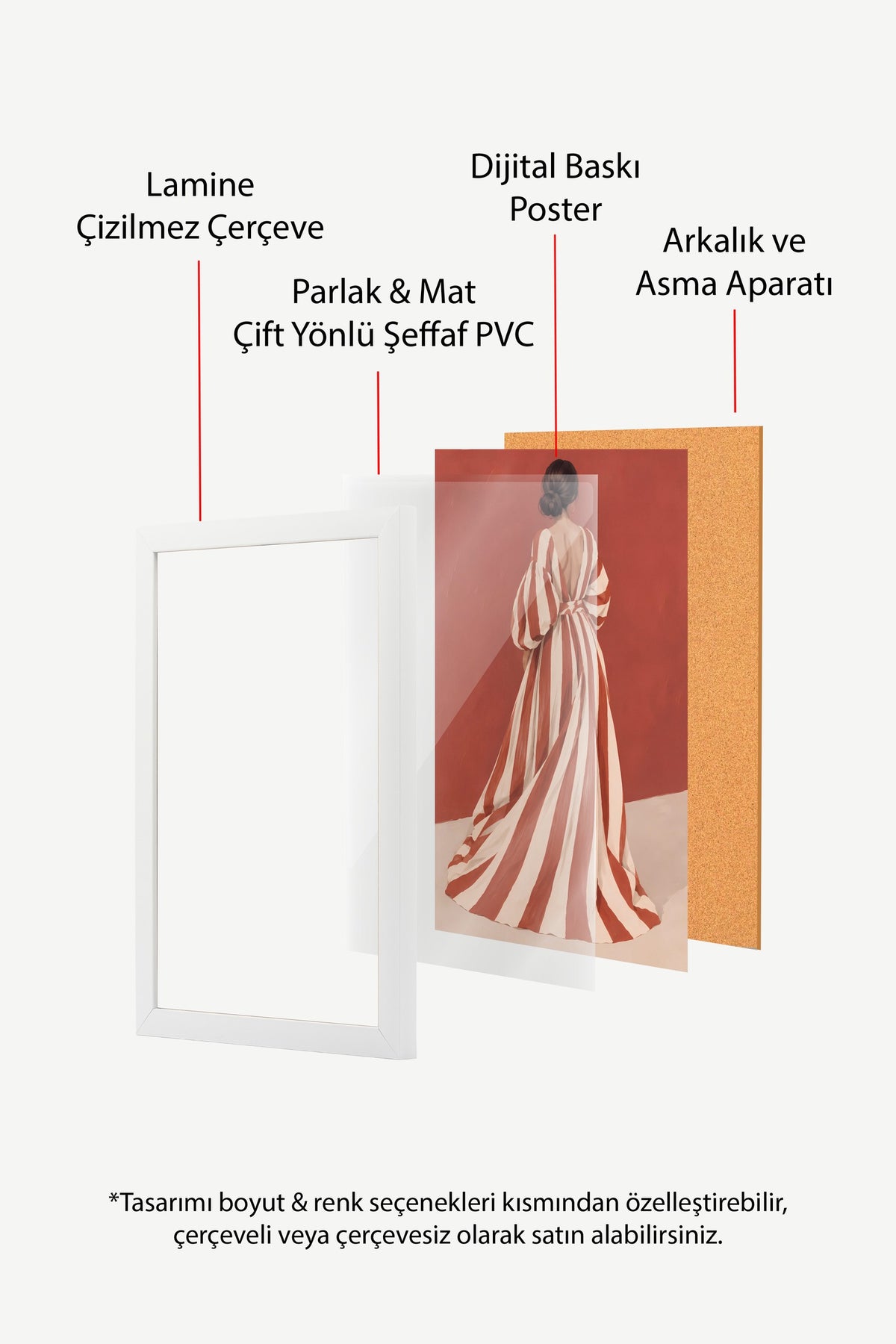Kırmızı Çizgili Elbise ile Kadın Poster – Beyaz Çerçeveli Tablo